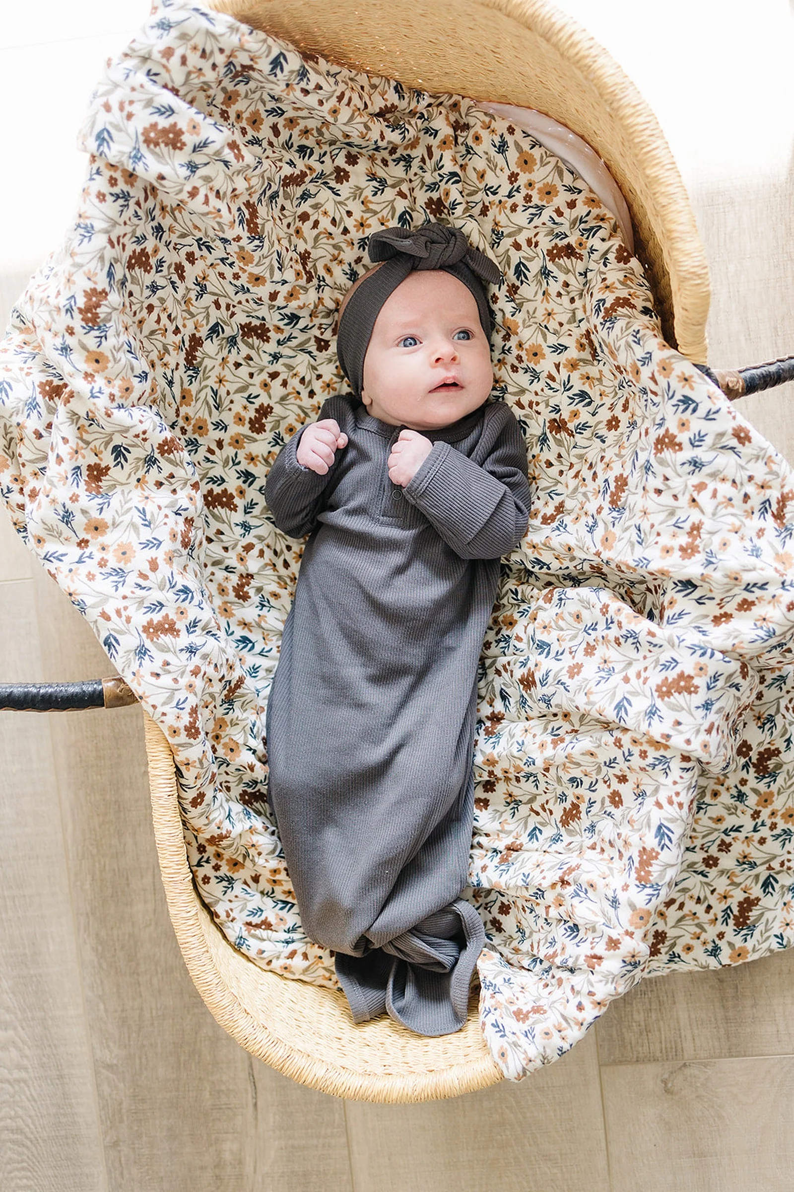 Mebie Baby Charcoal Ribbed Baby Knot Gown, Baby Essentials, Organic Cotton - Image 3