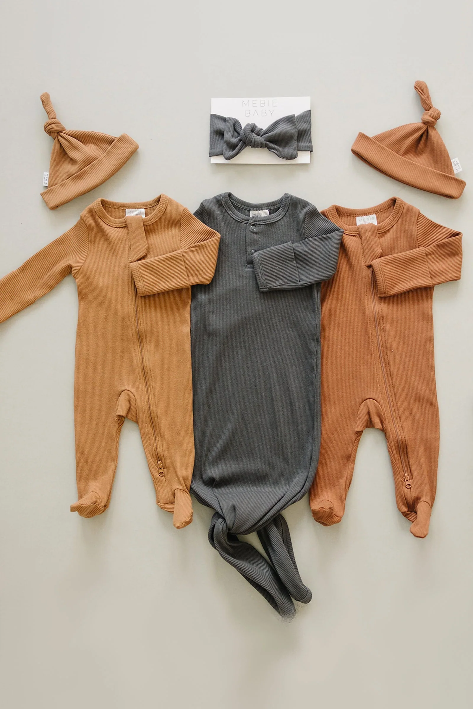 Mebie Baby Charcoal Ribbed Baby Knot Gown, Baby Essentials, Organic Cotton - Image 4