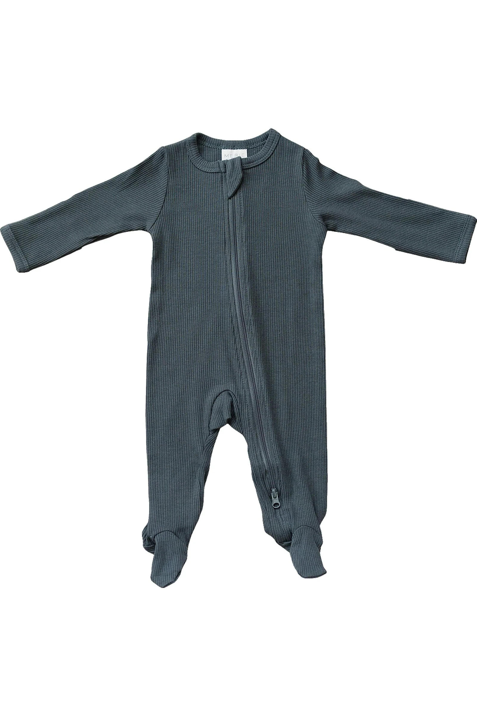 Mebie Baby Charcoal Ribbed Zipper Footed Pajama, Baby Essentials, Organic Cotton - Image 2