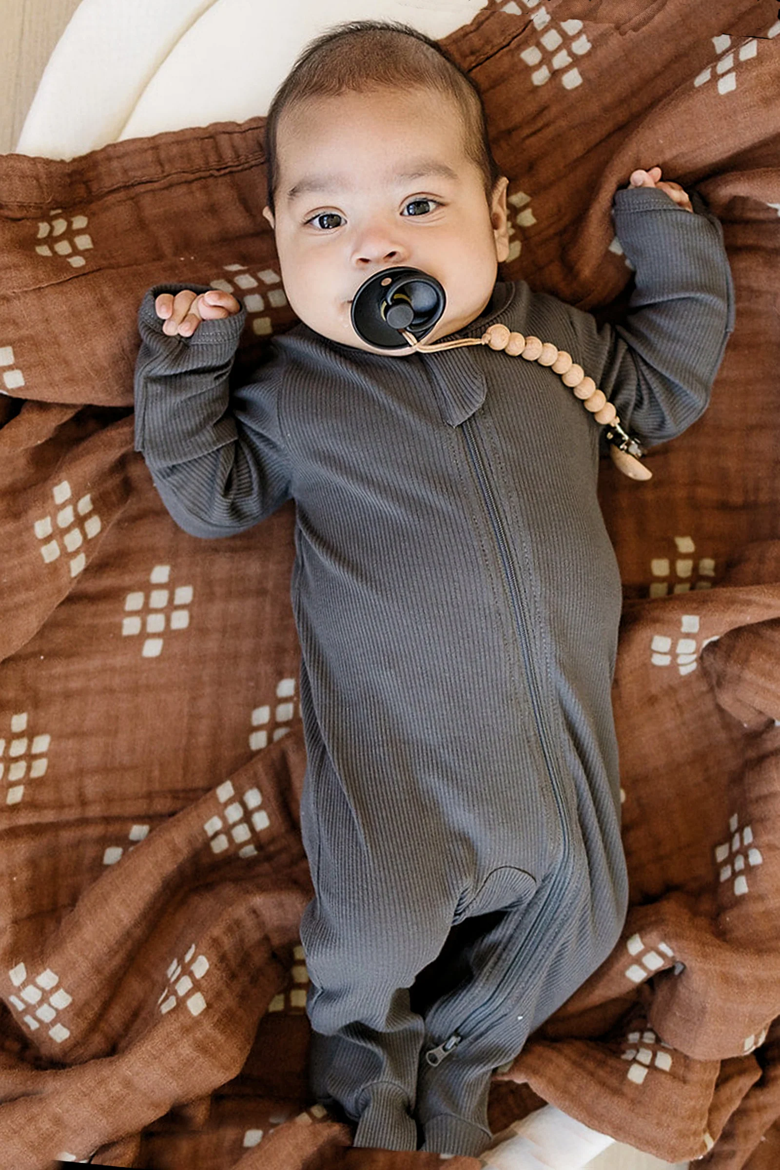 Mebie Baby Charcoal Ribbed Zipper Footed Pajama, Baby Essentials, Organic Cotton - Image 5
