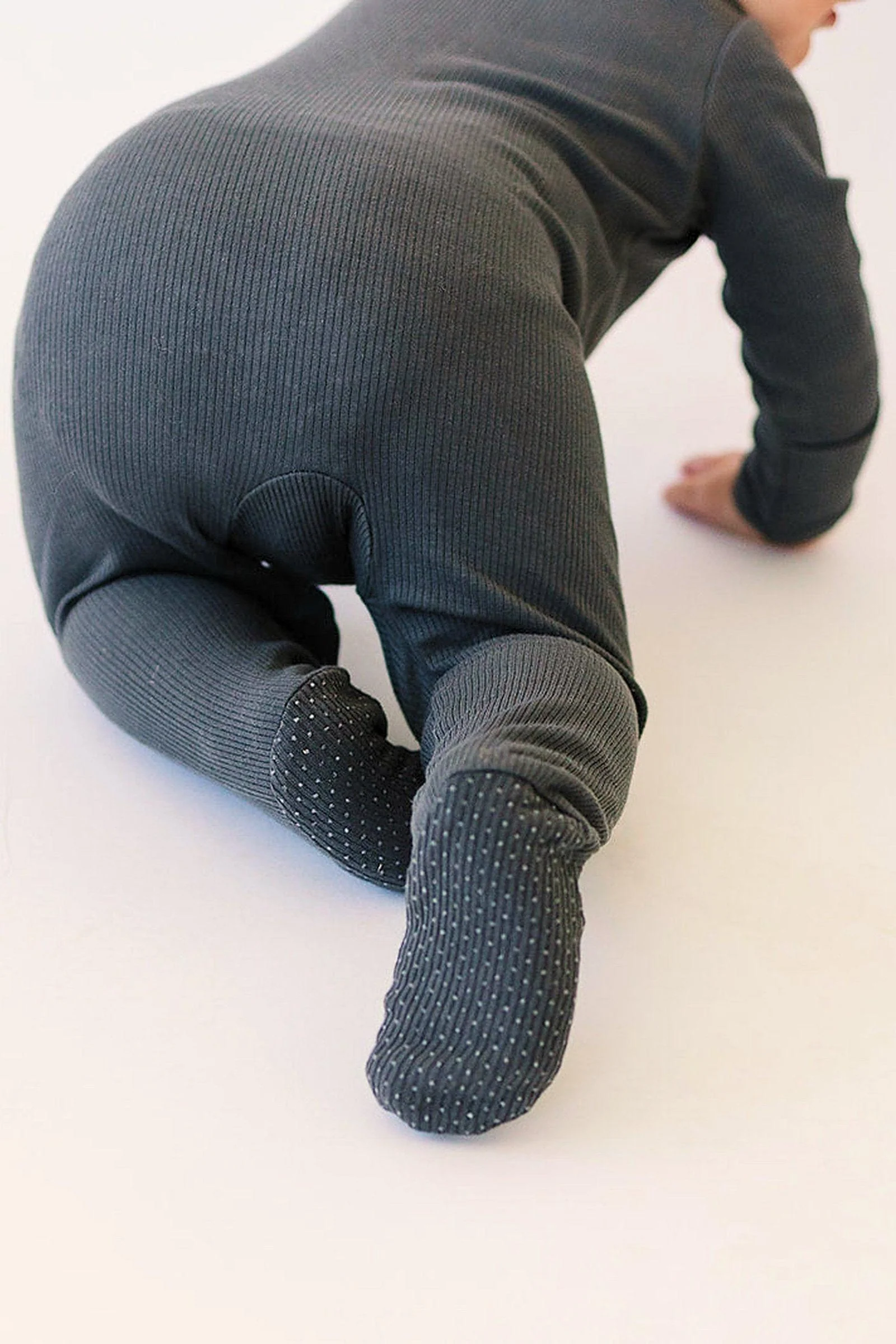 Mebie Baby Charcoal Ribbed Zipper Footed Pajama, Baby Essentials, Organic Cotton - Image 6