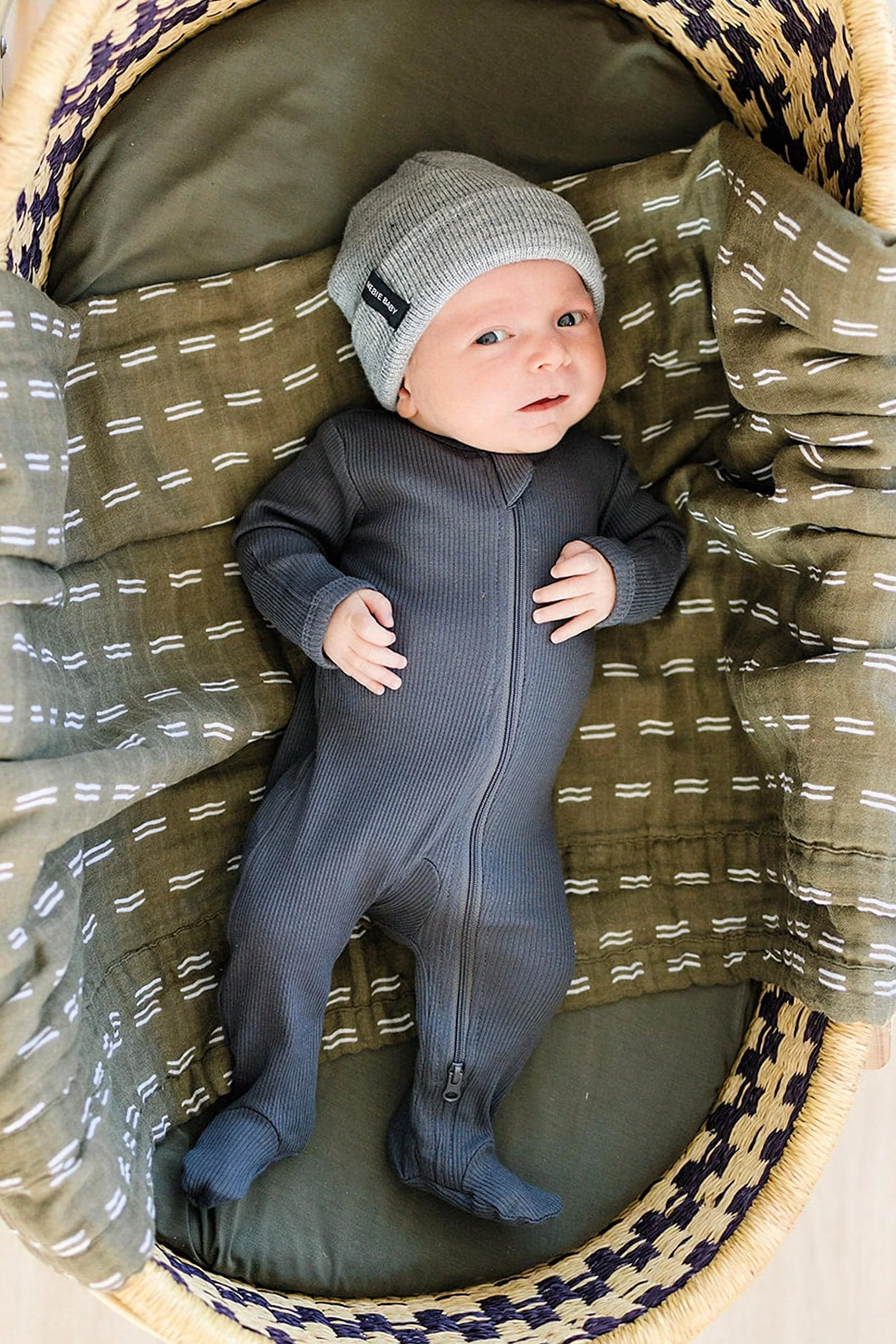 Mebie Baby Charcoal Ribbed Zipper Footed Pajama, Baby Essentials, Organic Cotton - Image 8
