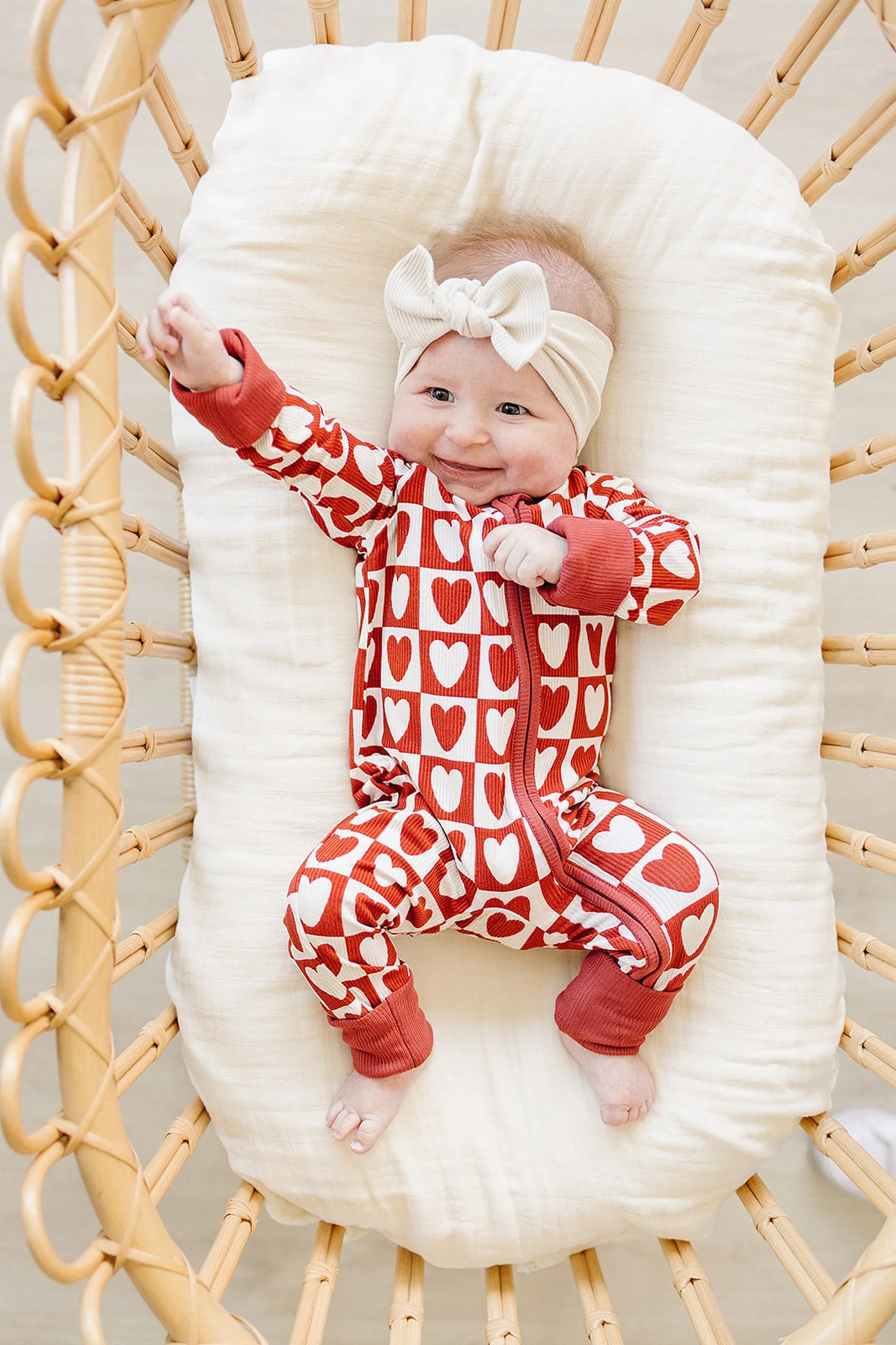Mebie Baby Checkered Hearts Ribbed Zipper Pajama, Bamboo, Baby Essentials