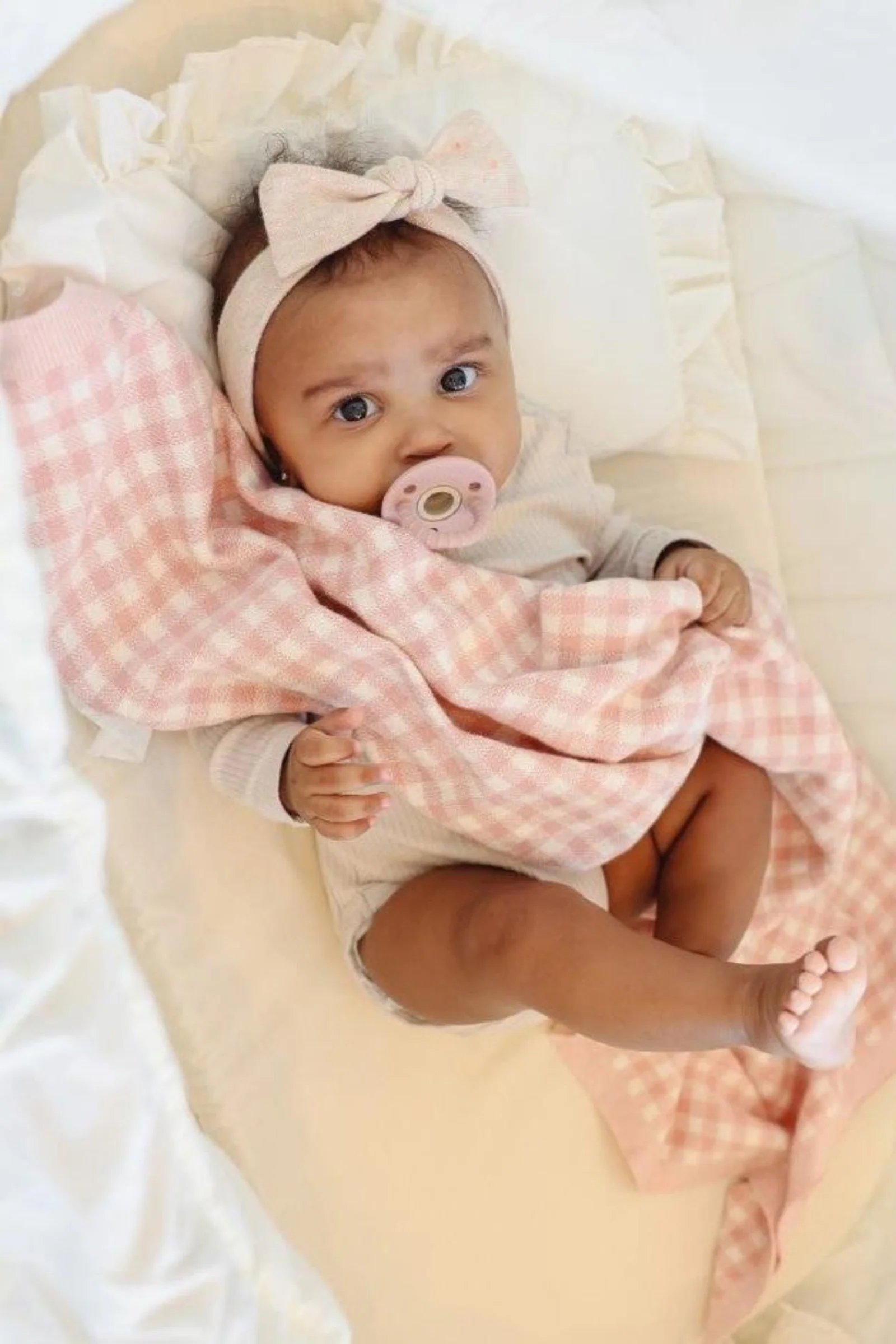 Checkered Knit Luxury Swaddle Blanket, 100% OEKO Tex Pima Cotton - Image 7
