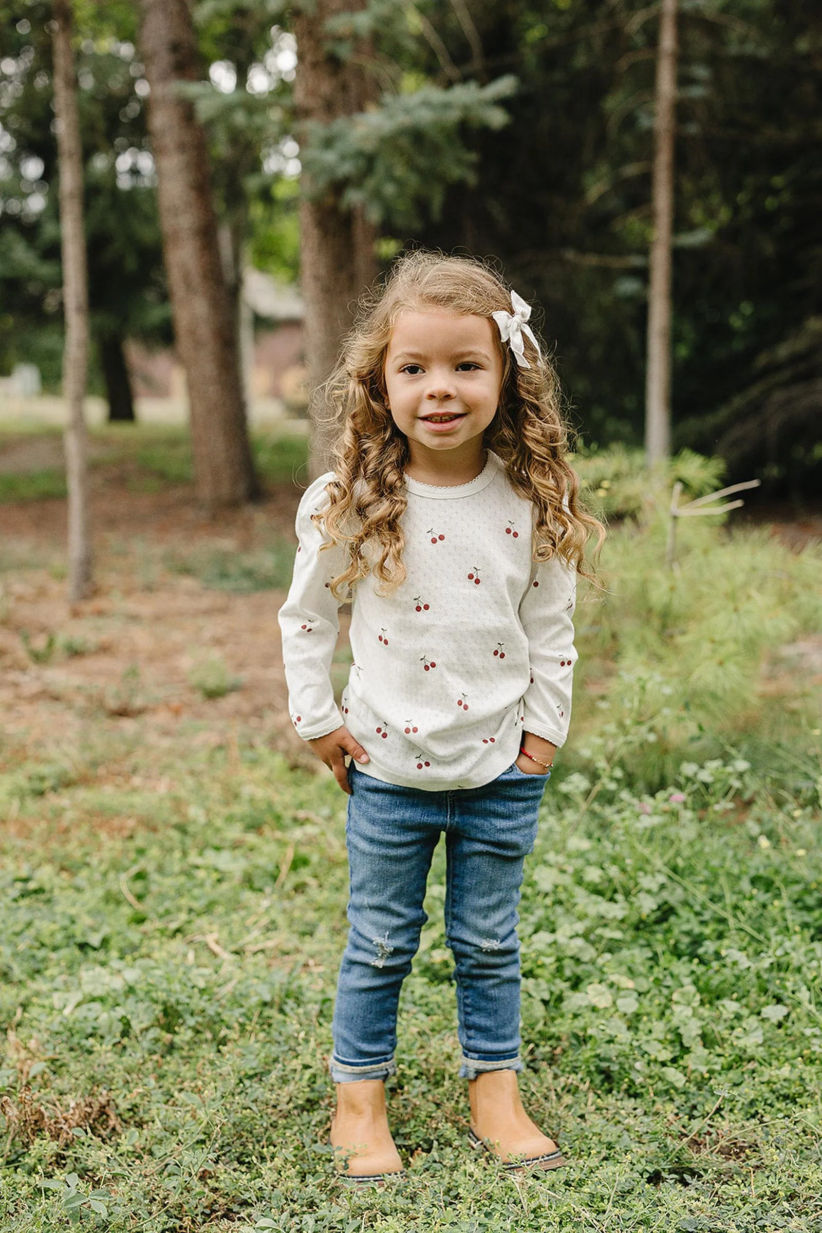 Mebie Baby Cherry Pointelle Long Sleeve T-Shirt, 100% Cotton, Sizes 0-7 - Image 4