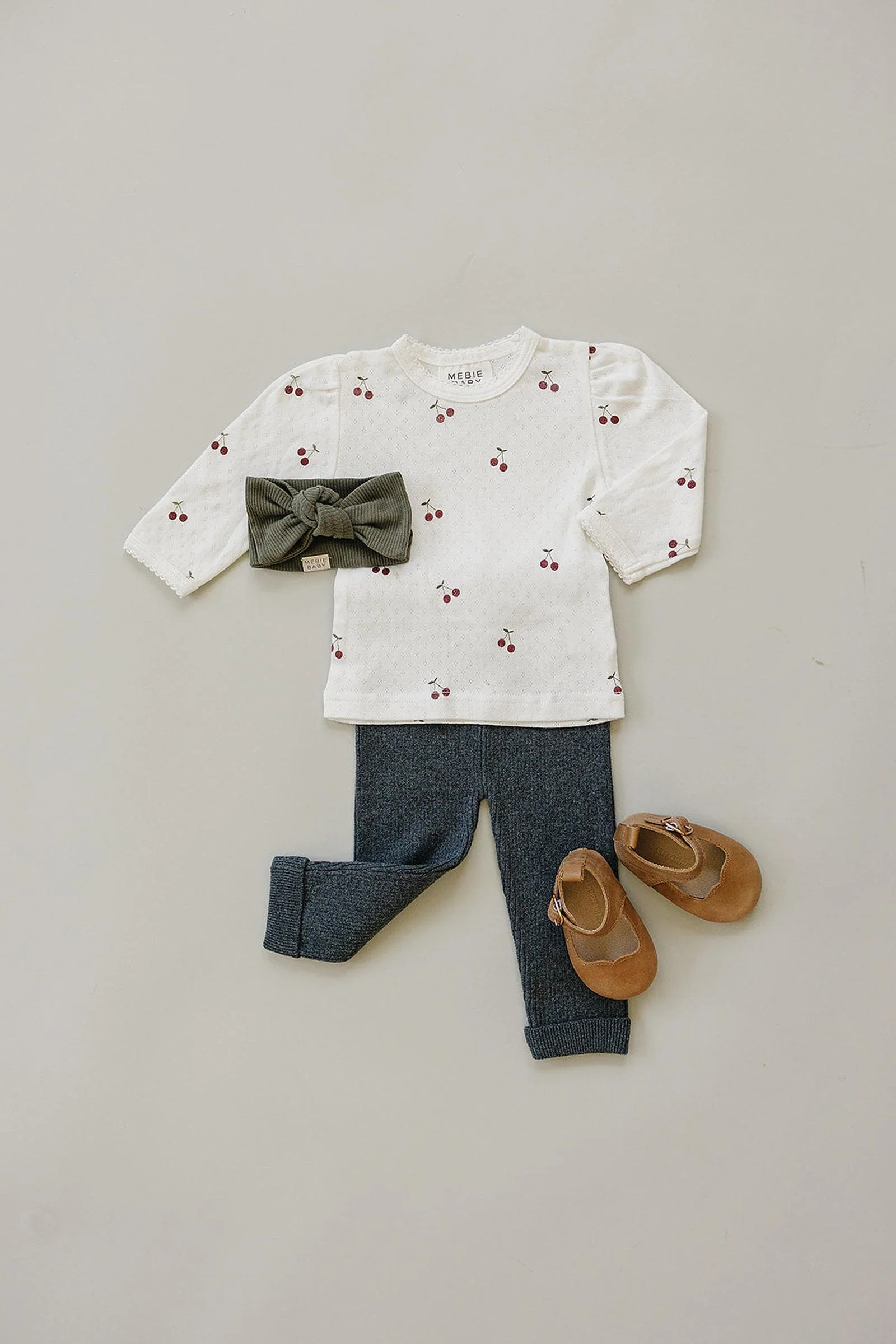 Mebie Baby Cherry Pointelle Long Sleeve T-Shirt, 100% Cotton, Sizes 0-7 - Image 5