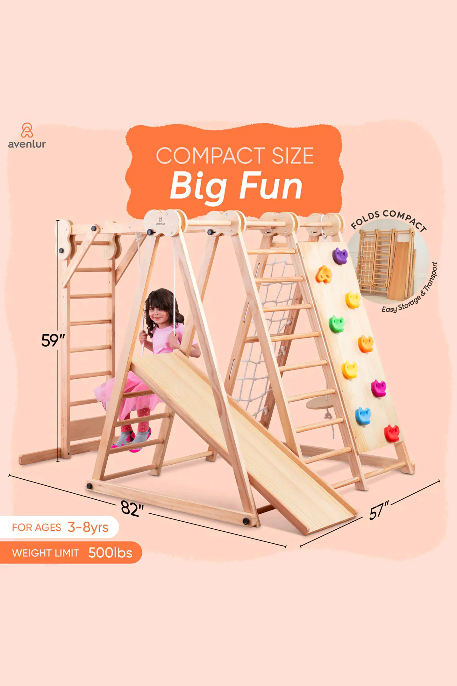 Chestnut 8-in-1 Foldable Jungle Gym for Toddlers, Indoor, Montessori Inspired - Image 12