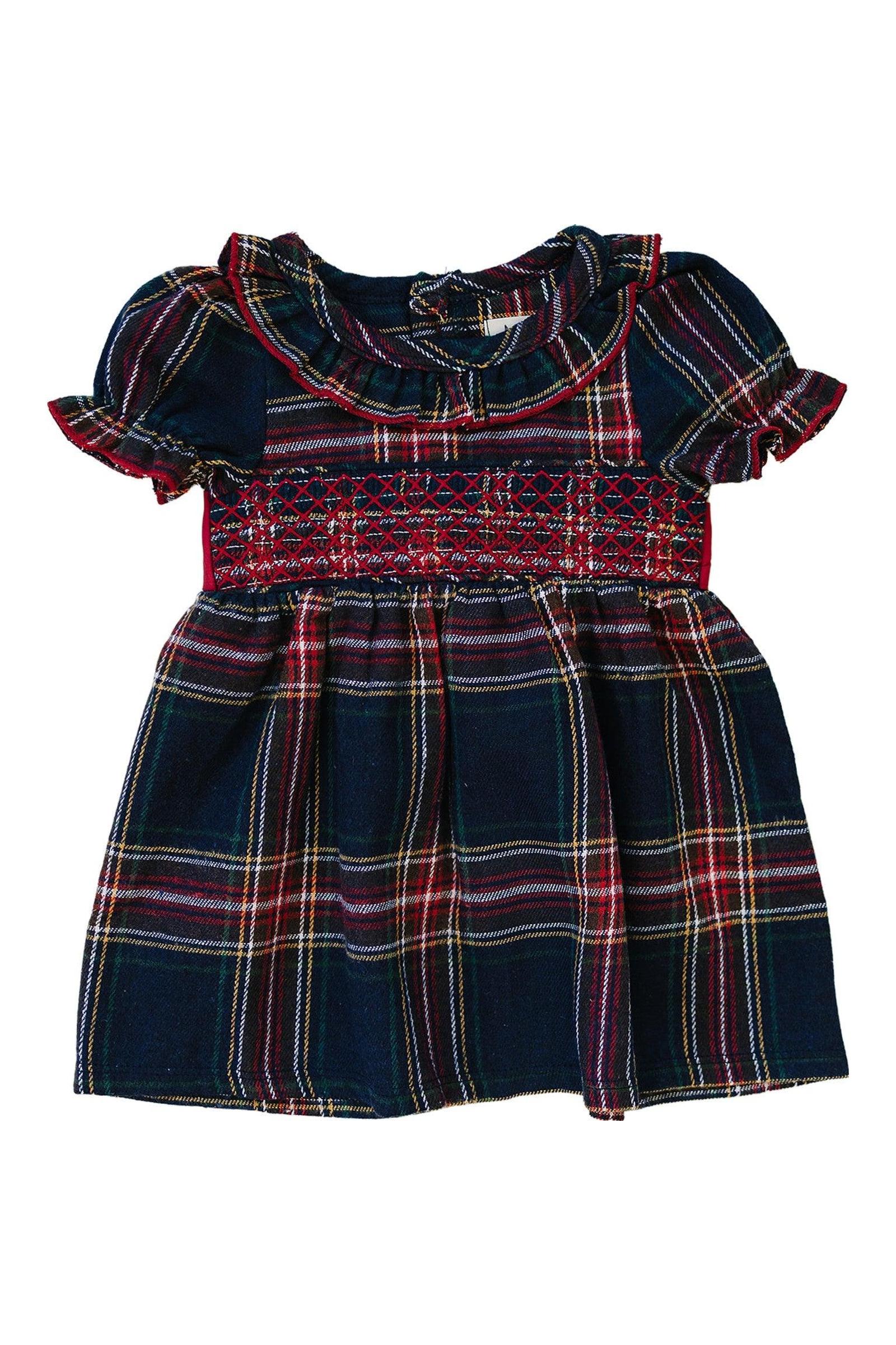 Mebie Baby Christmas Plaid Smocked Dress with Classic Collar, Cotton, Sizes 0-8 - Image 2