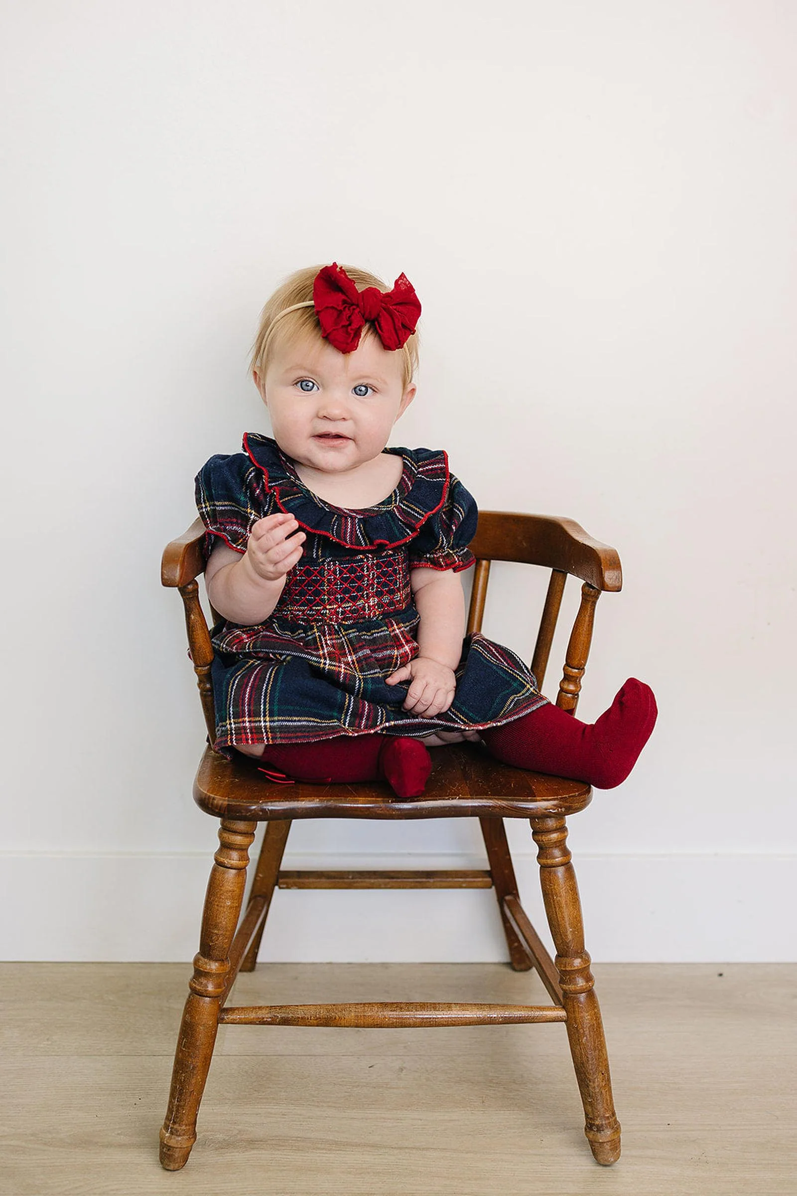 Mebie Baby Christmas Plaid Smocked Dress with Classic Collar, Cotton, Sizes 0-8 - Image 4