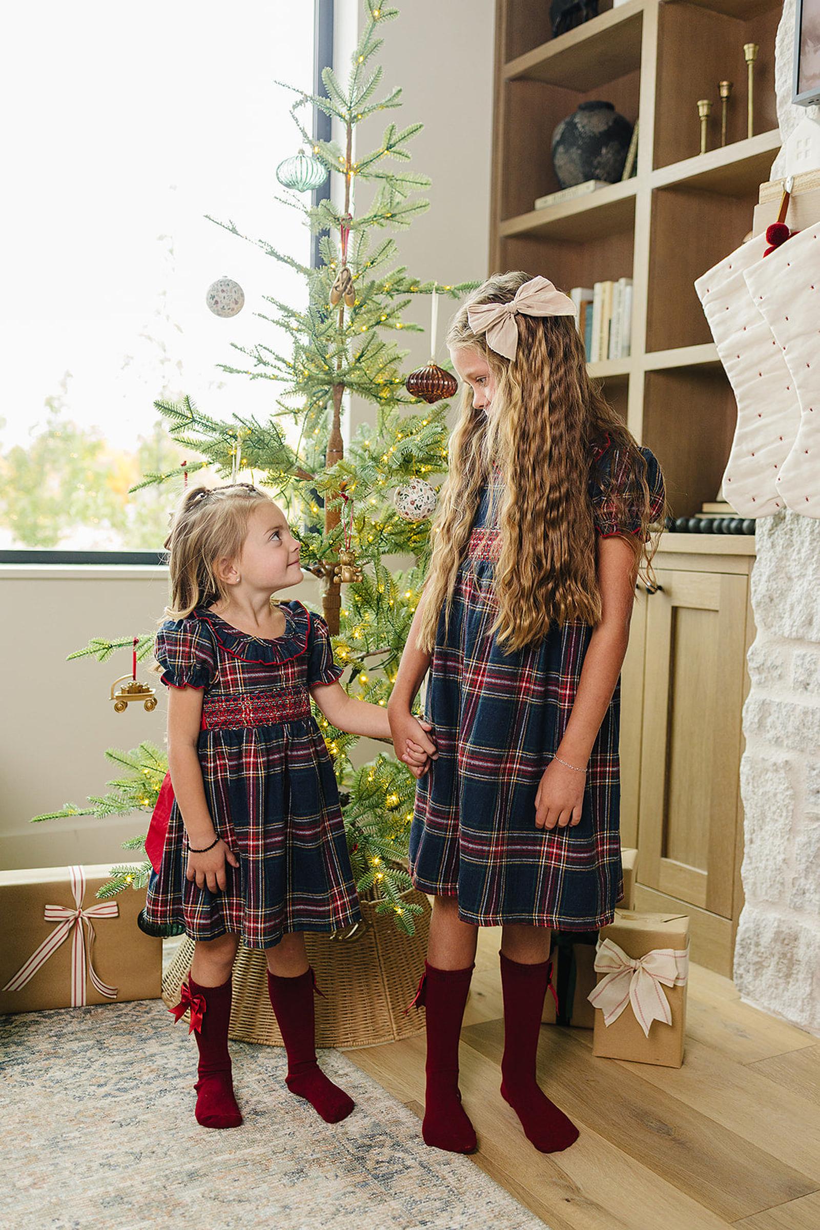 Mebie Baby Christmas Plaid Smocked Dress with Classic Collar, Cotton, Sizes 0-8 - Image 5