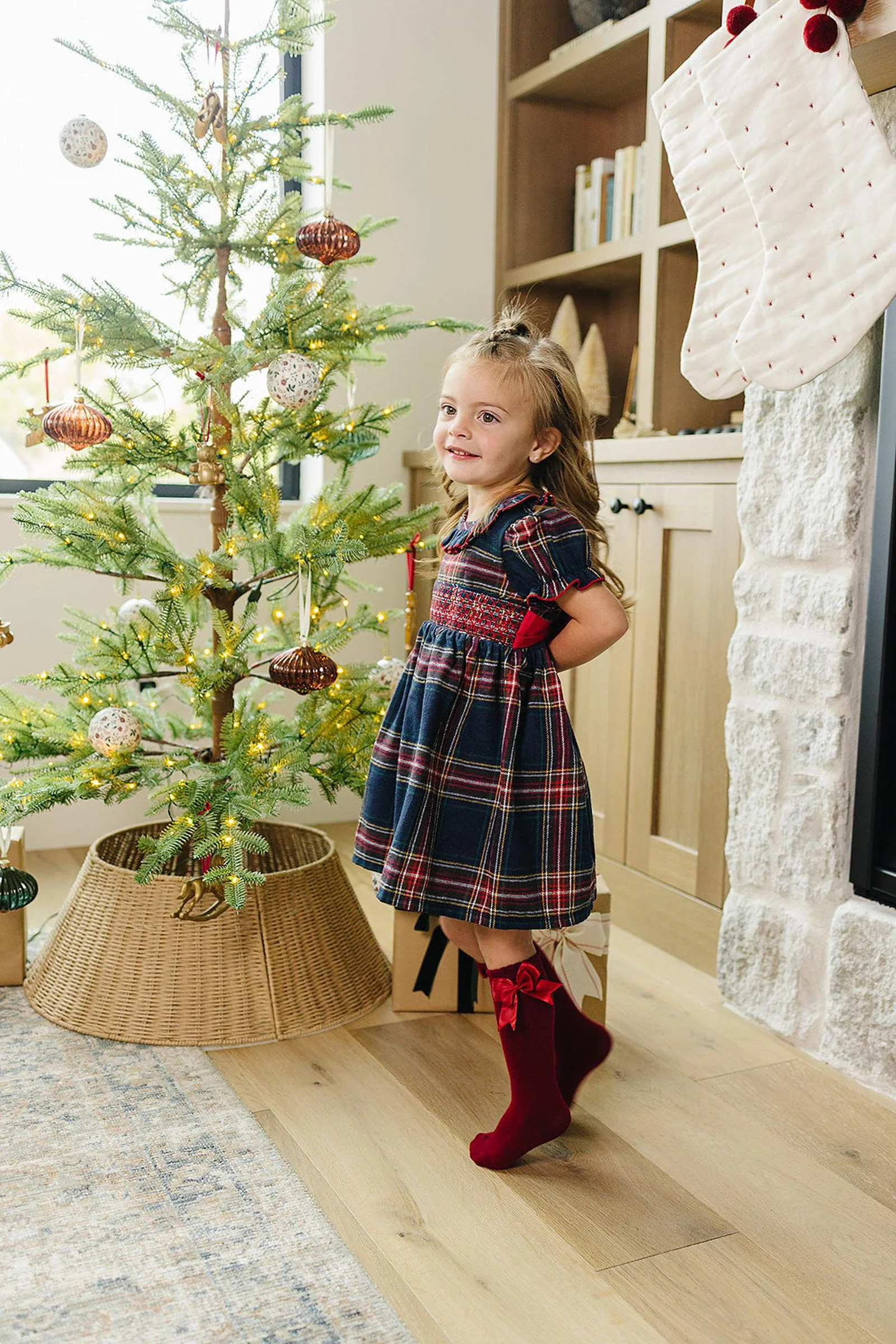 Mebie Baby Christmas Plaid Smocked Dress with Classic Collar, Cotton, Sizes 0-8 - Image 6