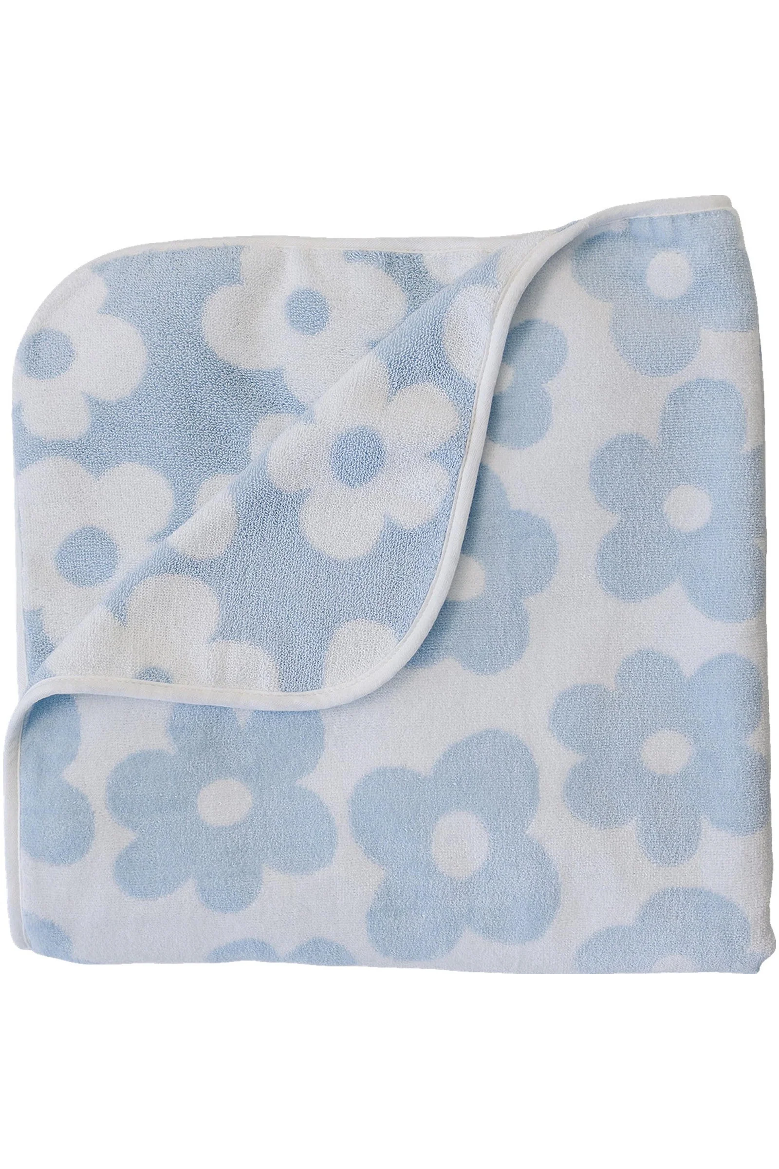 Mebie Baby Coastal Floral Organic Cotton Beach Towel, Light Blue & White - Image 2