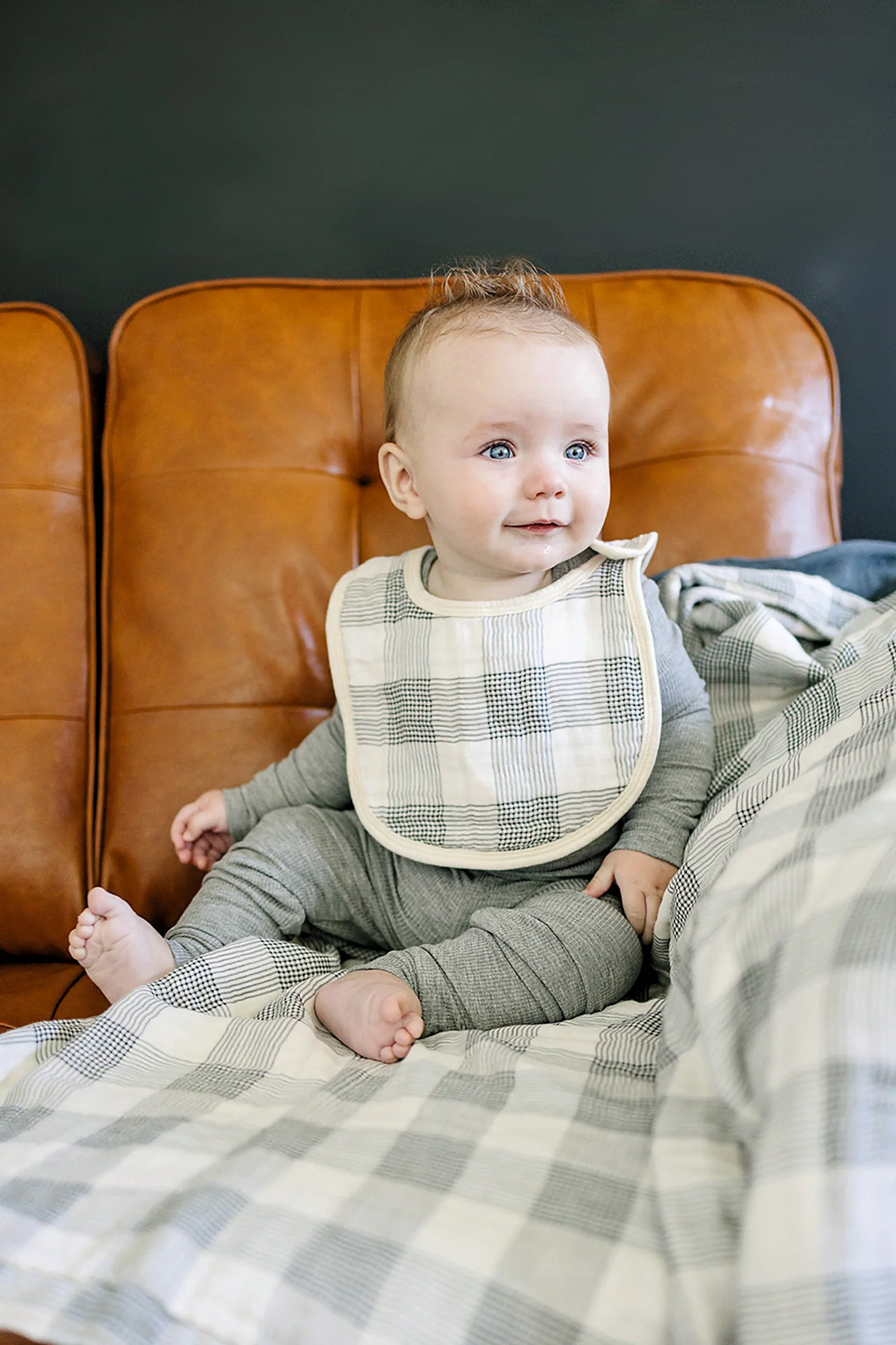 Mebie Baby Coastal Plaid Classic Muslin Bib, 100% Cotton, Baby Essentials - Image 4