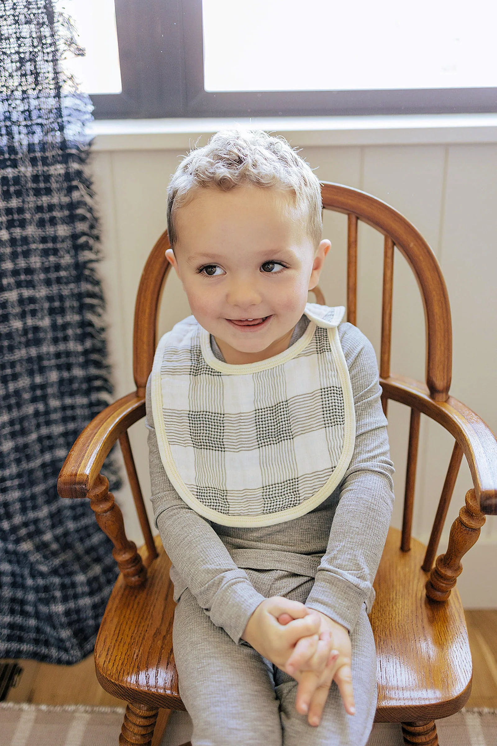 Mebie Baby Coastal Plaid Classic Muslin Bib, 100% Cotton, Baby Essentials - Image 5