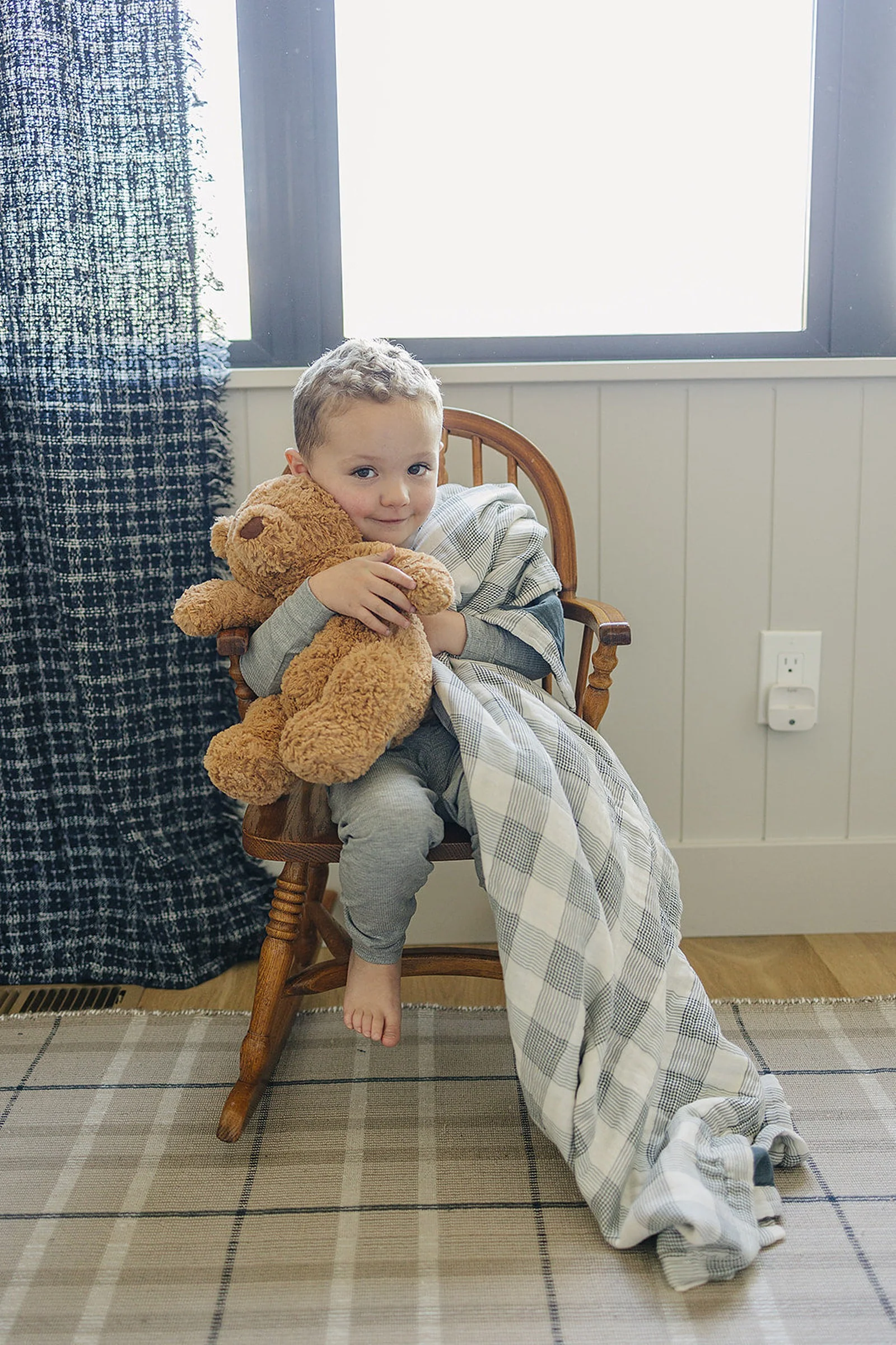 Mebie Baby Coastal Plaid + Navy Crib Muslin Crib Quilt, 100% Cotton, Baby Essentials - Image 3