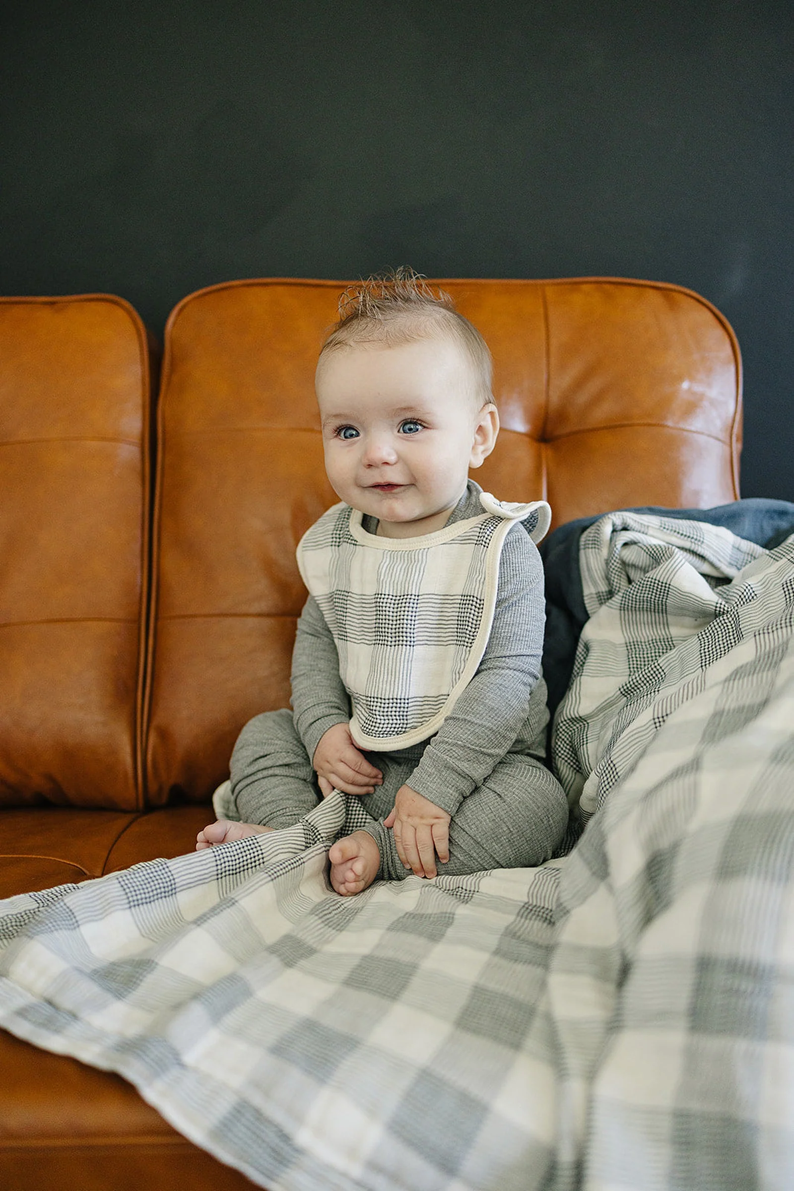 Mebie Baby Coastal Plaid + Navy Crib Muslin Crib Quilt, 100% Cotton, Baby Essentials - Image 4