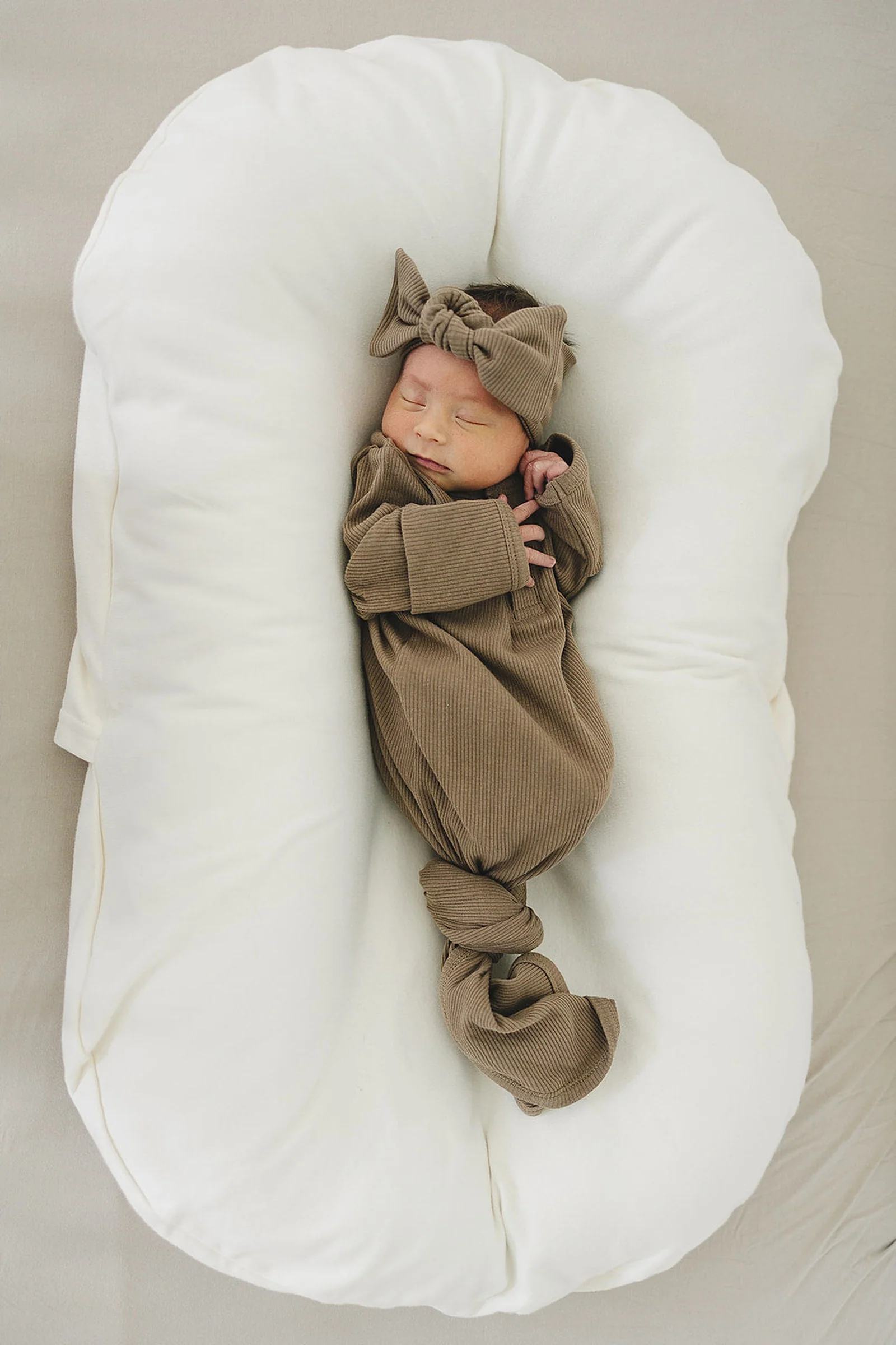Mebie Baby Baby Girl Cocoa Ribbed Head Wrap, Organic Cotton, Baby - Image 3