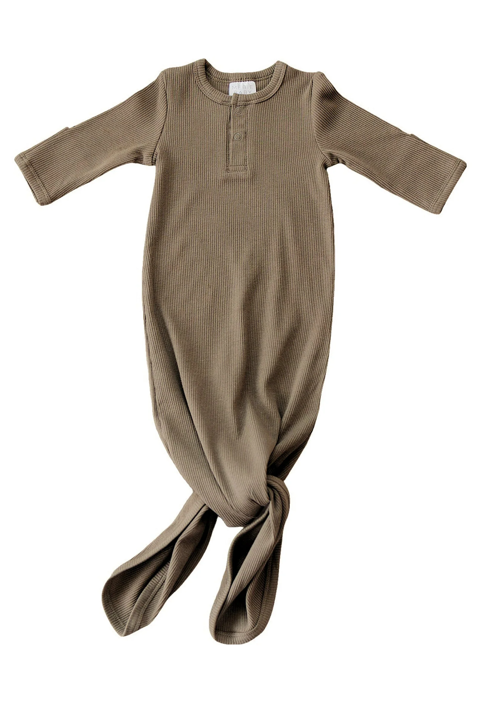 Mebie Baby Cocoa Ribbed Knot Gown, Baby Essentials, Organic Cotton - Image 2