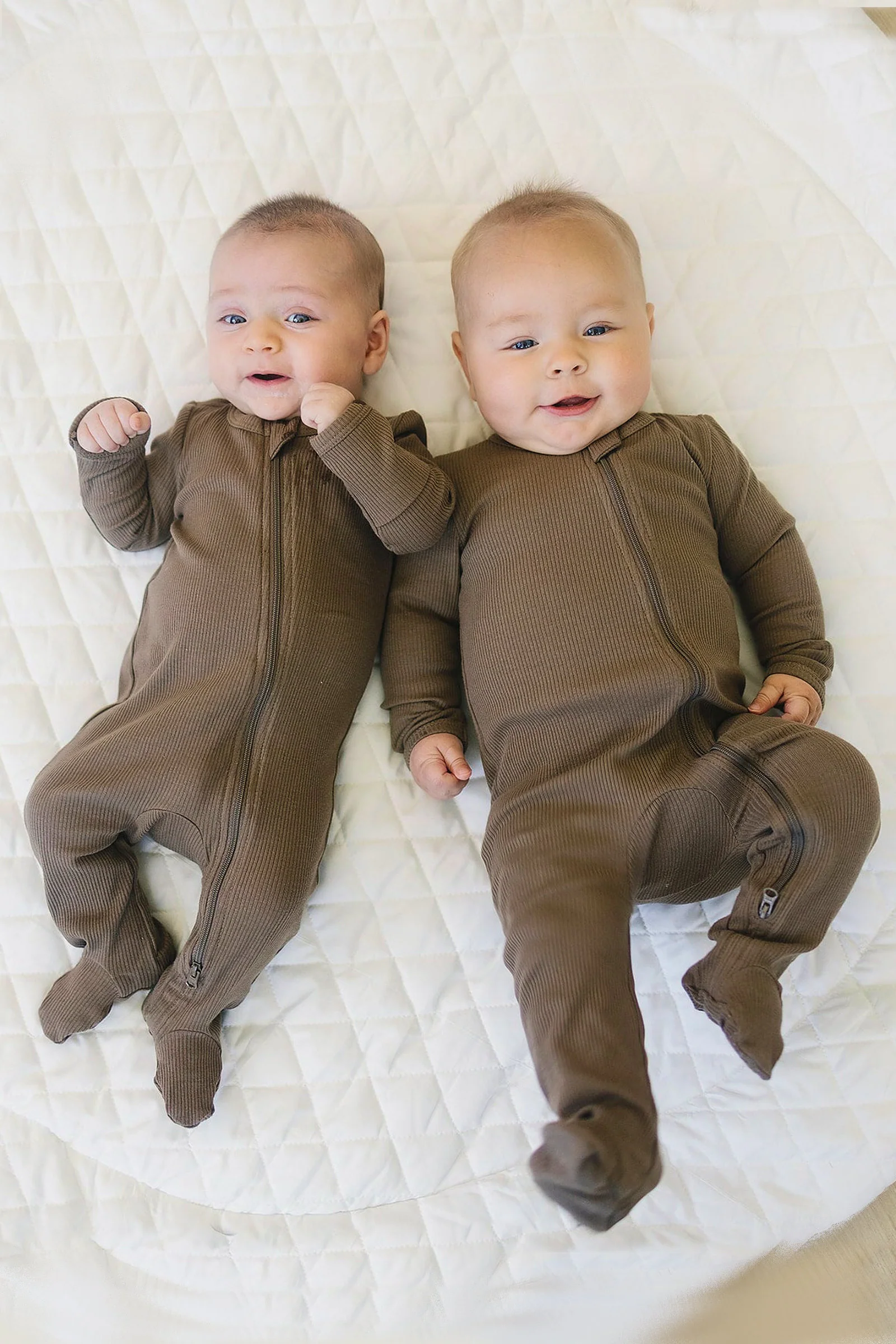 Mebie Baby Cocoa Ribbed Zipper Footed Pajama, Baby Essentials, Organic Cotton