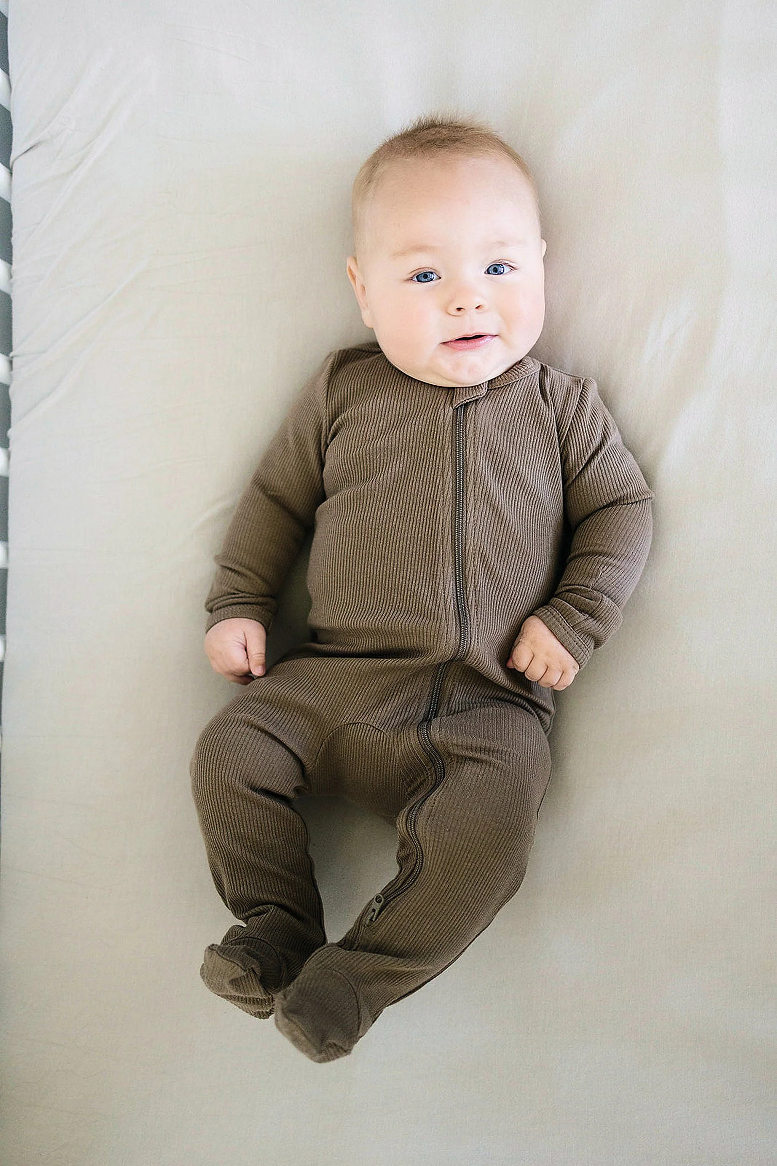 Mebie Baby Cocoa Ribbed Zipper Footed Pajama, Baby Essentials, Organic Cotton - Image 4