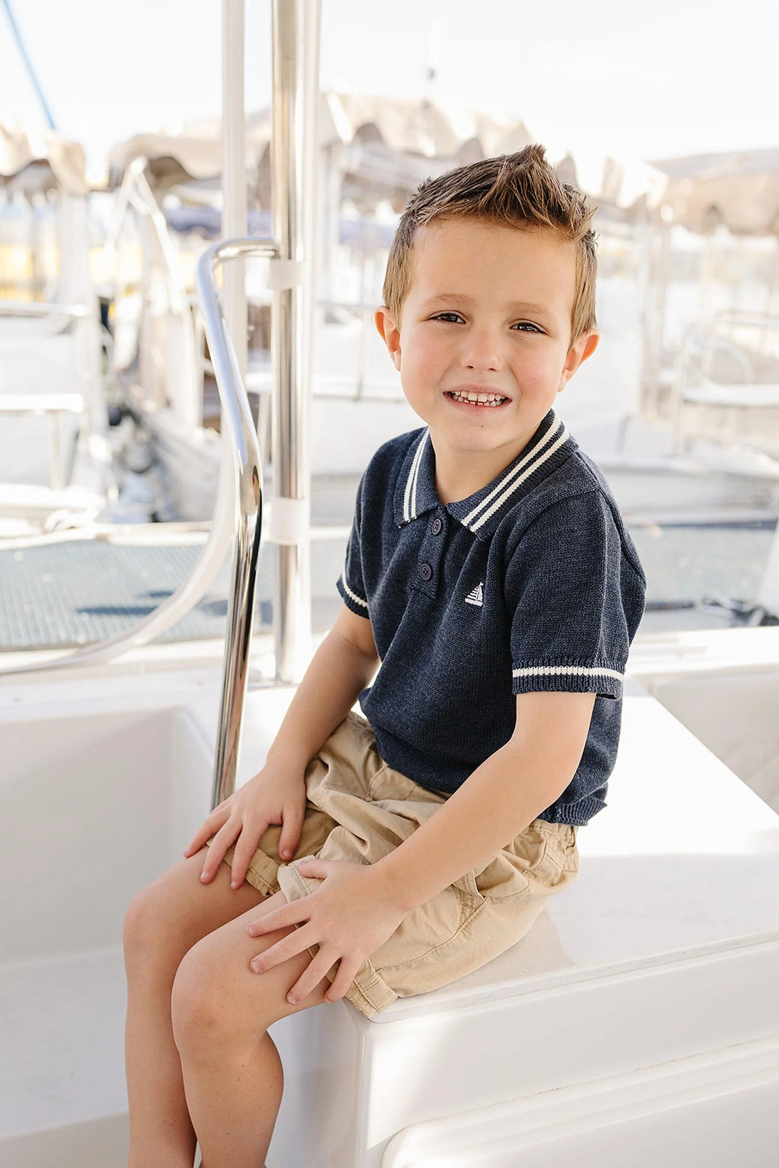 Mebie Baby Cotton Collared Sailboat Knit Shirt for Boys, Navy, Toddler & Kids