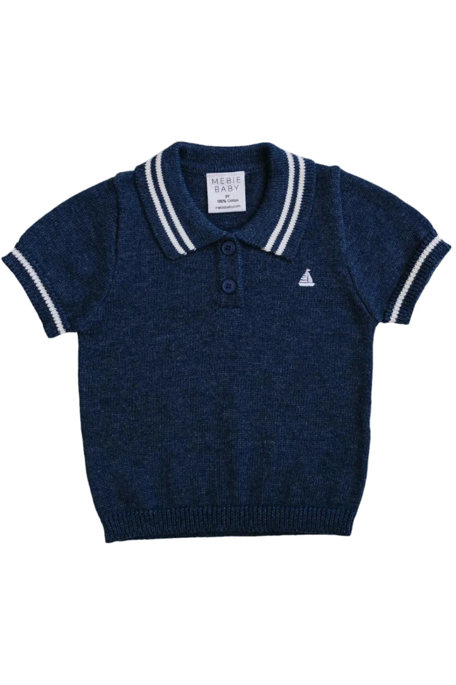 Mebie Baby Cotton Collared Sailboat Knit Shirt for Boys, Navy, Toddler & Kids - Image 2