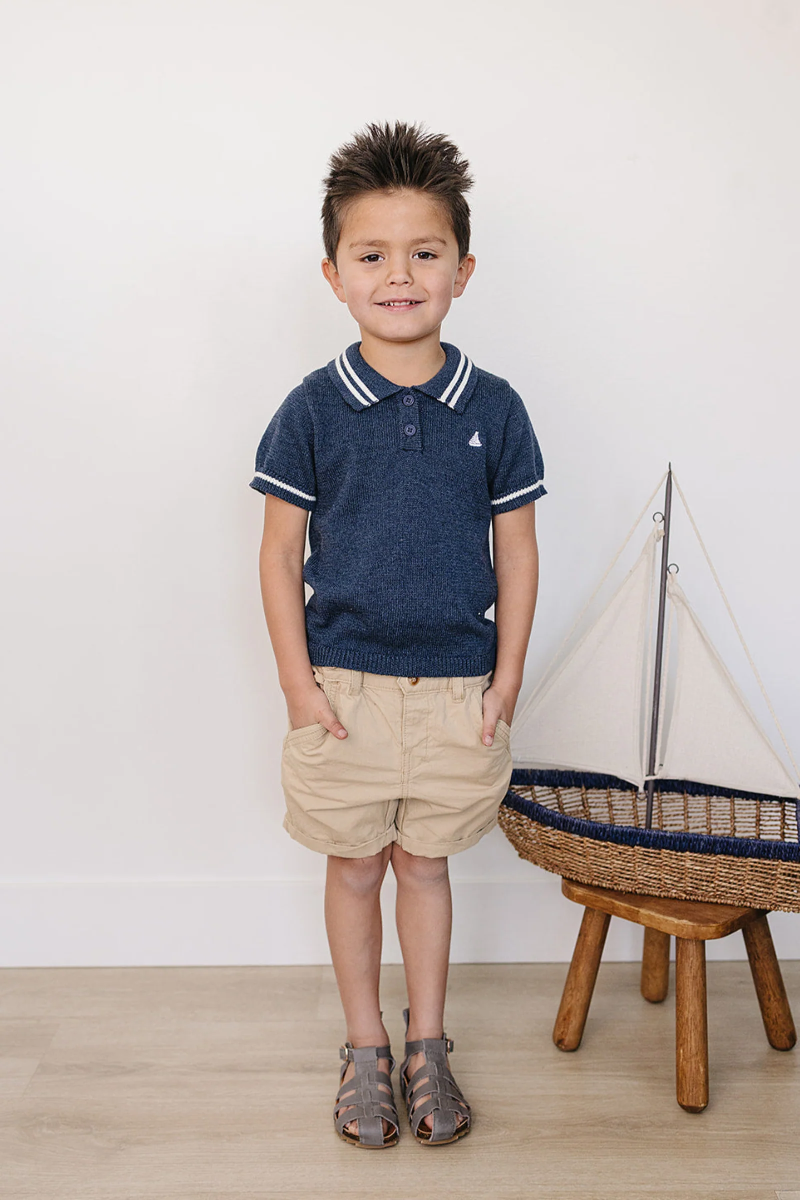 Mebie Baby Cotton Collared Sailboat Knit Shirt for Boys, Navy, Toddler & Kids - Image 5