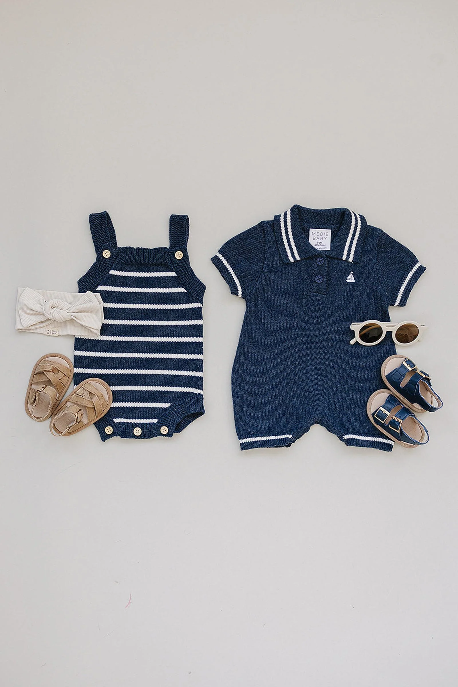 Mebie Baby Collared Sailboat Knit Short Romper for Baby Boys, Navy, Cotton - Image 6