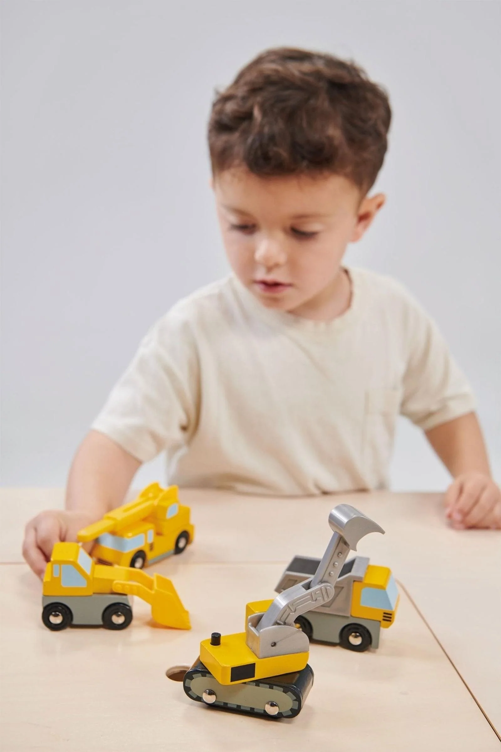 Mentari Wooden Toys, Construction Vehicles Bundle, Backhoe, Crane, Dump Truck, Excavator and Loader - Image 7