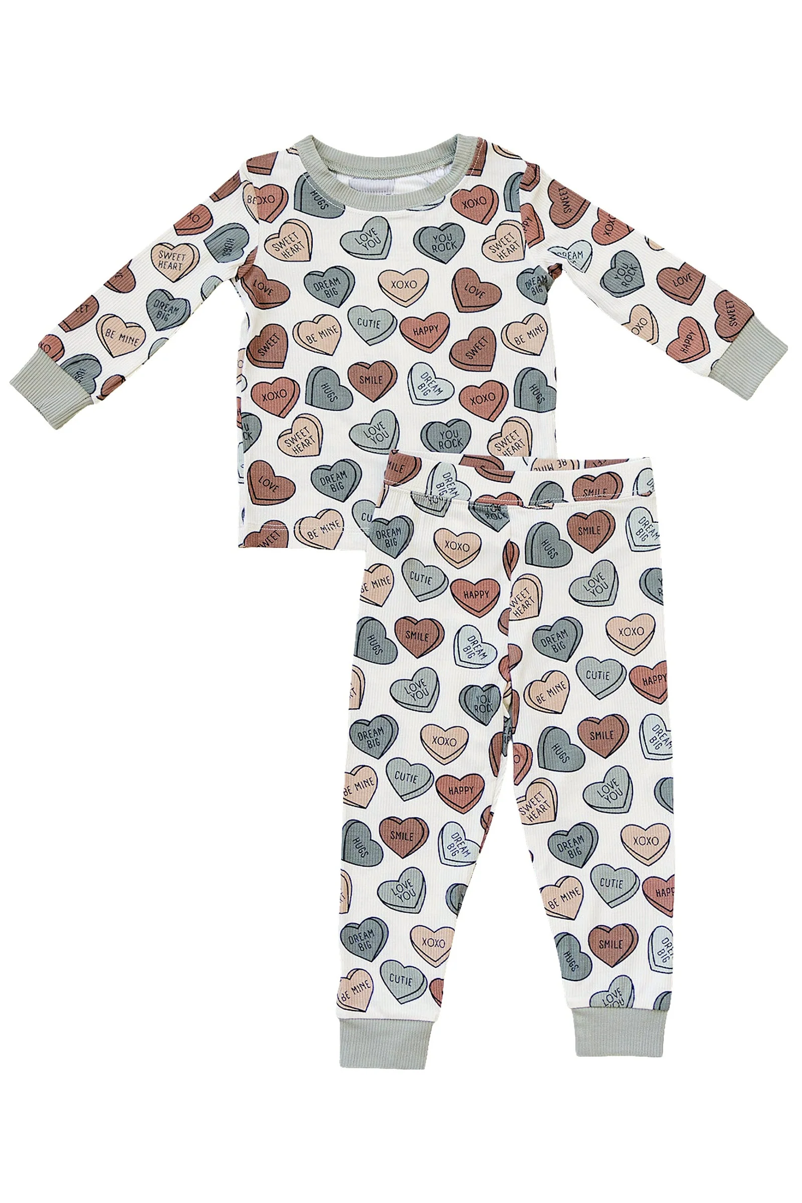 Mebie Baby Conversation Hearts Ribbed Cozy Pajama Set, Bamboo, Baby Essentials - Image 3