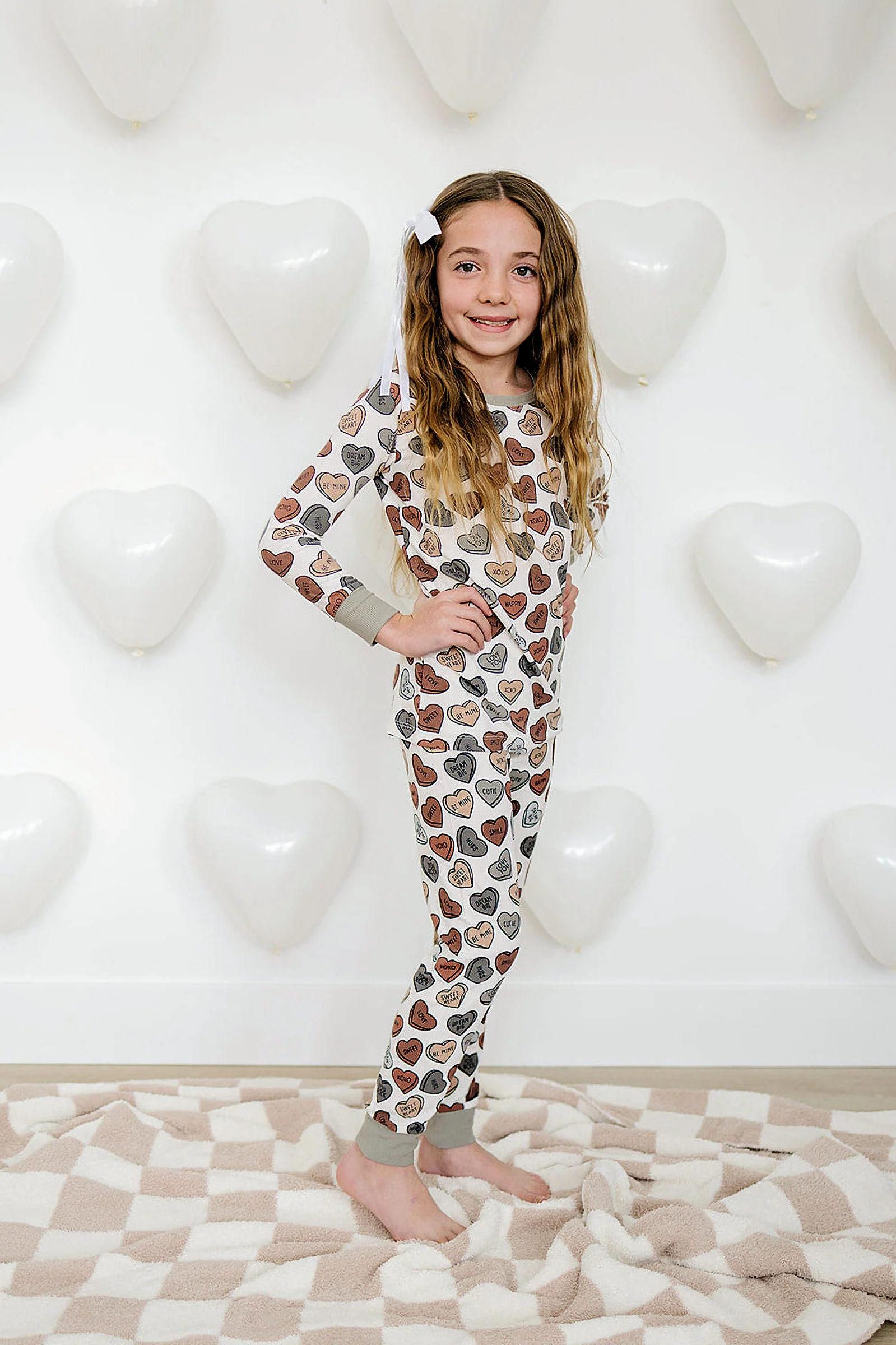 Mebie Baby Conversation Hearts Ribbed Cozy Pajama Set, Bamboo, Baby Essentials - Image 4