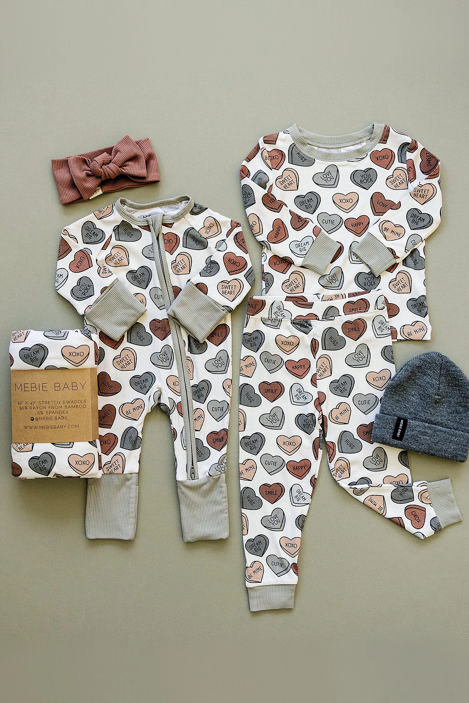 Mebie Baby Conversation Hearts Ribbed Cozy Pajama Set, Bamboo, Baby Essentials - Image 6