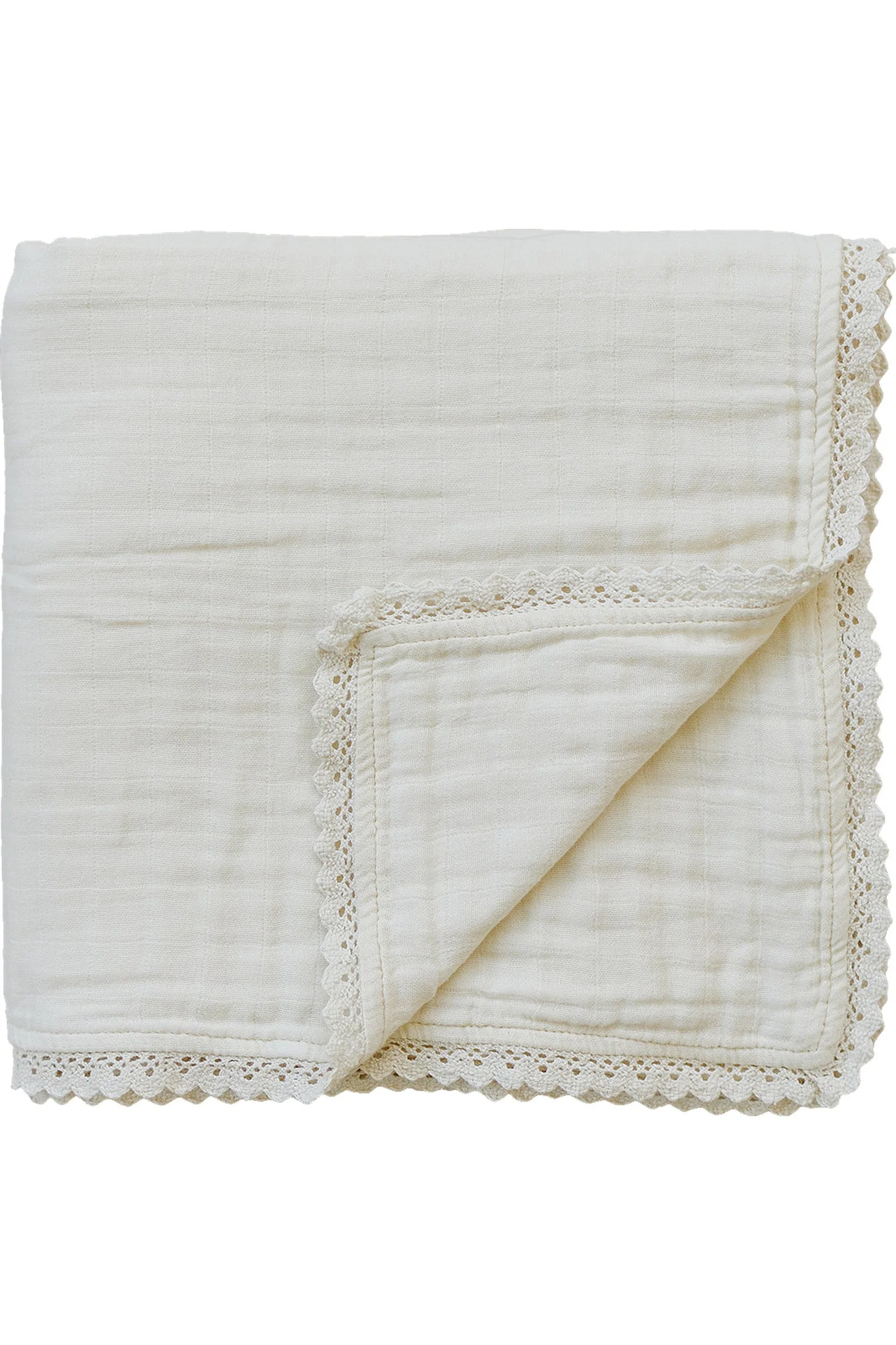 Mebie Baby Cream Lace Muslin Crib Quilt, 100% Cotton, Baby Essentials - Image 2