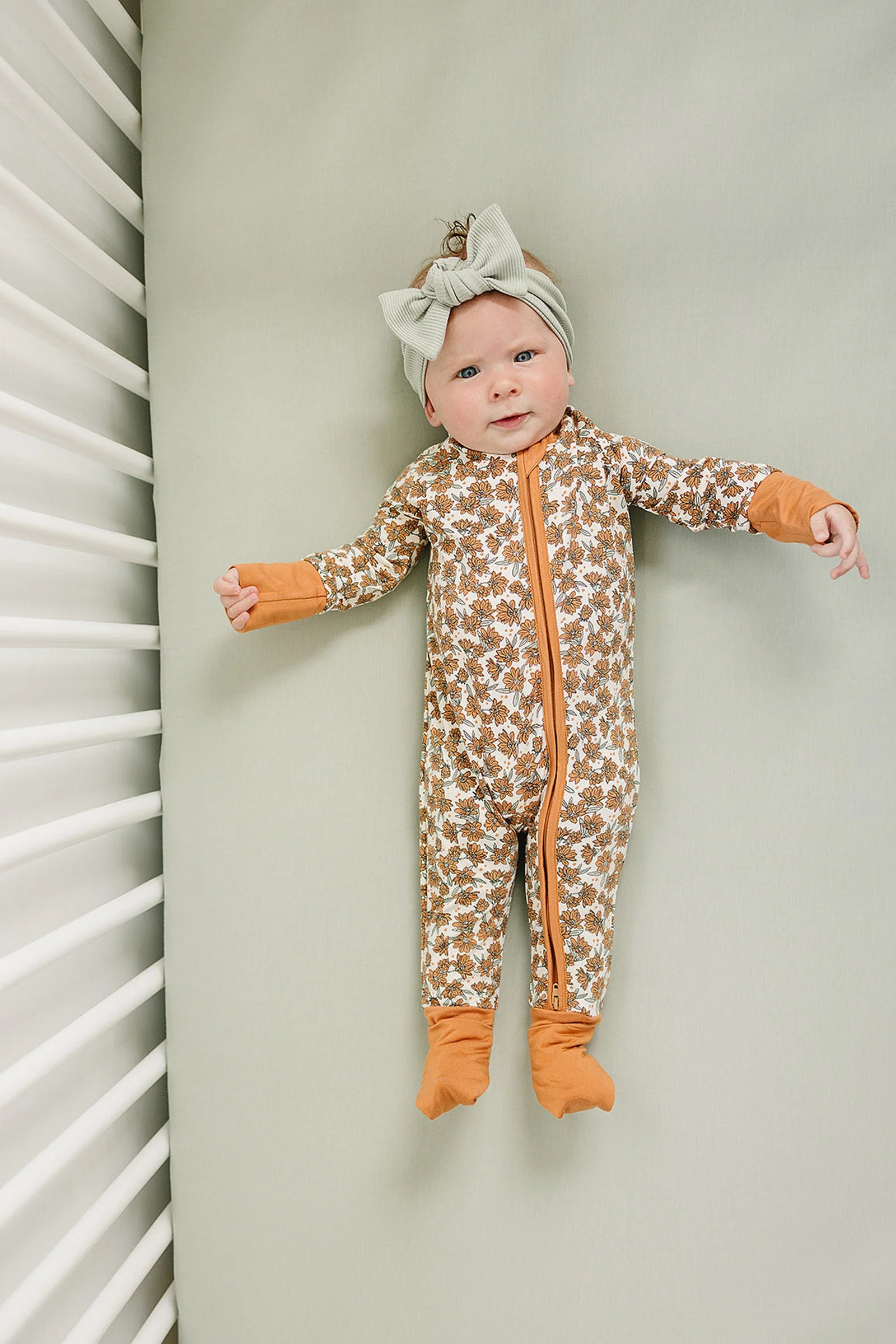 Mebie Baby Cream Magnolia Zipper Pajama, Bamboo, Baby Essentials - Image 3