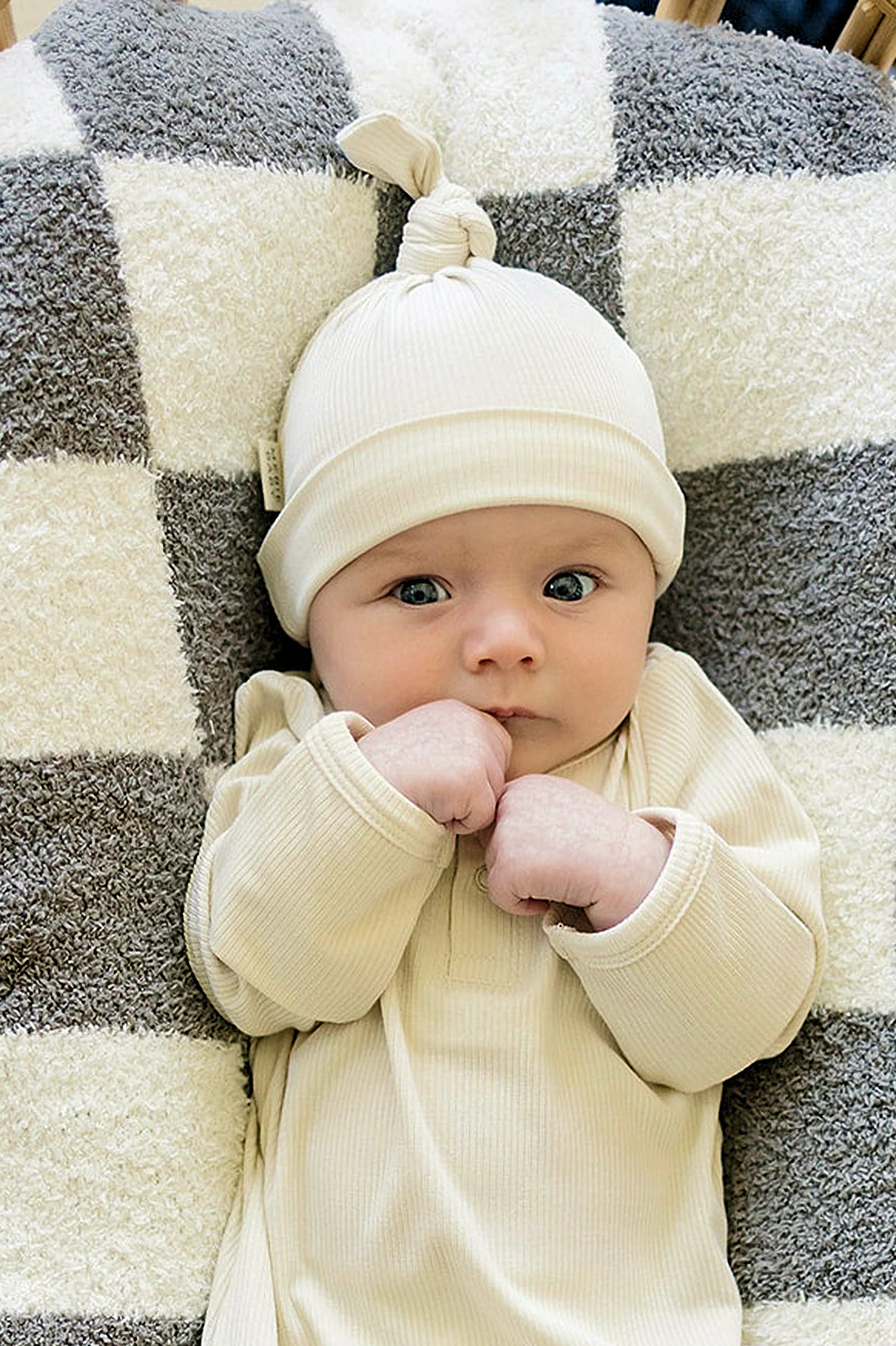 Mebie Baby Cream Ribbed Knot Hat, Bamboo, Newborn, Baby Essentials