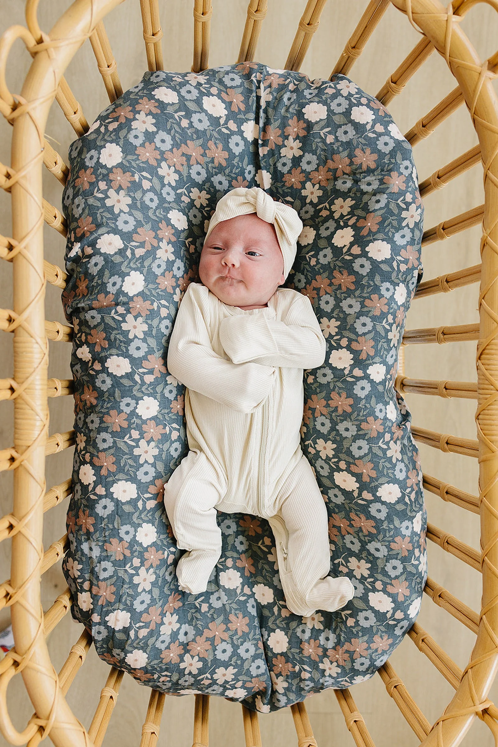 Mebie Baby Cream Ribbed Zipper Pajama, Bamboo, Preemie, Baby Essentials - Image 8