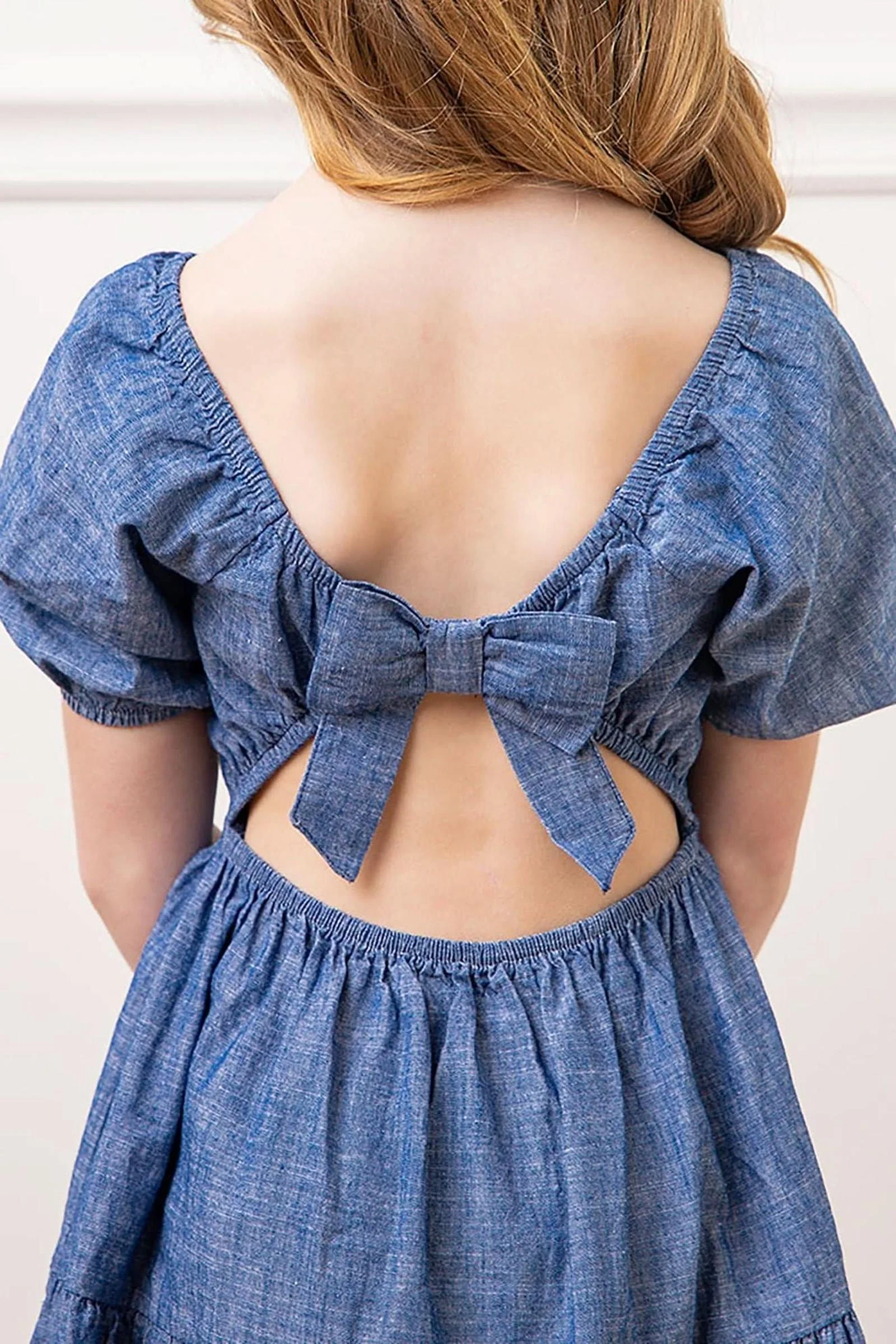 Hope & Henry Crochet Trim Organic Cotton Dress for Girls, Chambray, Toddler & Kids - Image 6