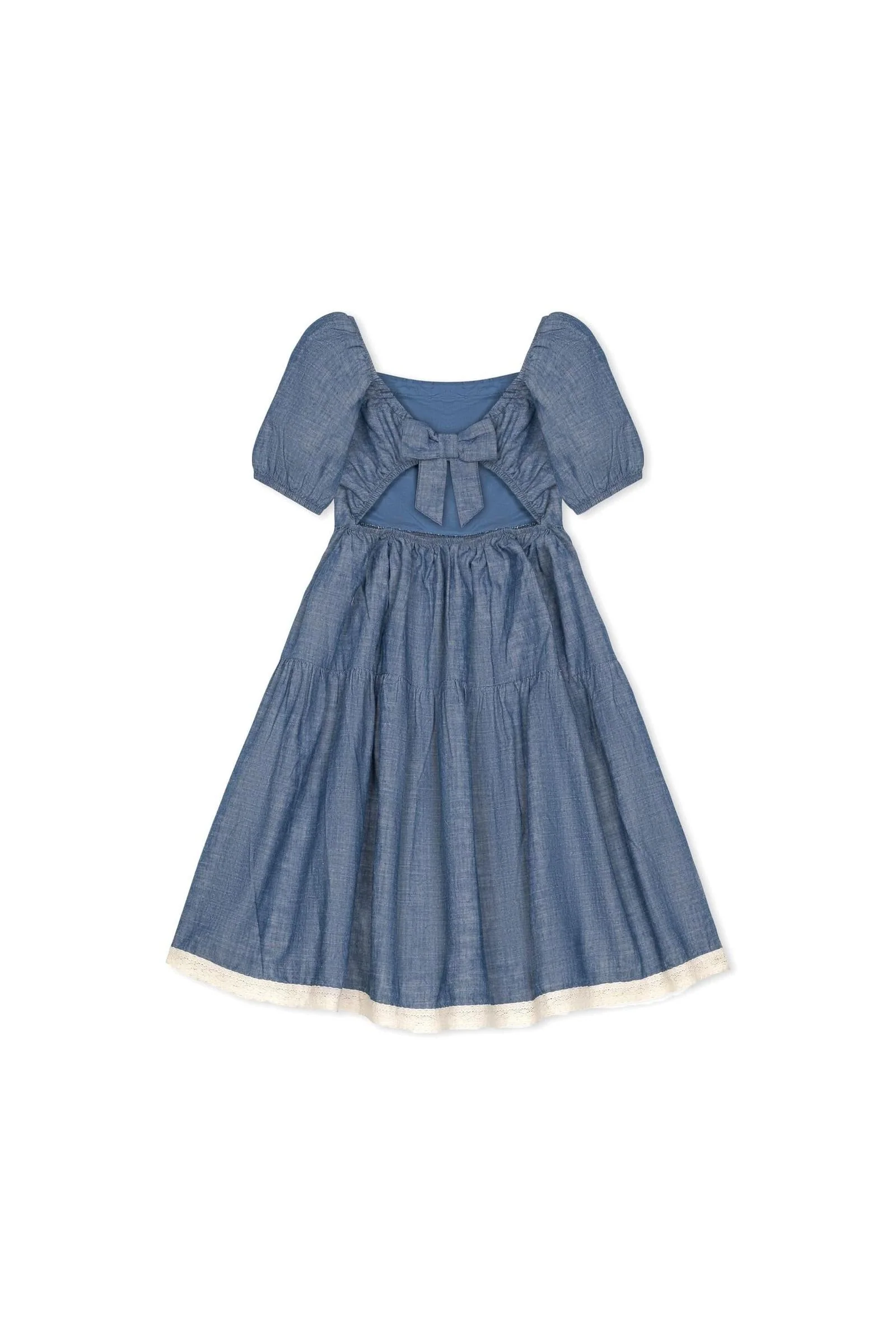 Hope & Henry Crochet Trim Organic Cotton Dress for Girls, Chambray, Toddler & Kids - Image 9