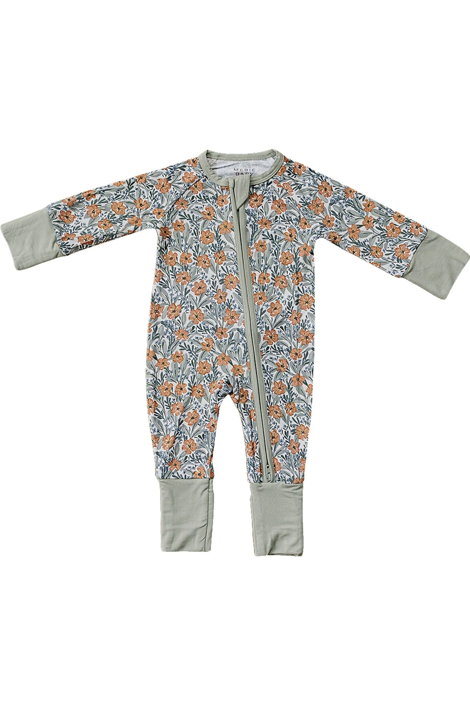 Mebie Baby Dainty Meadow Zipper Pajama, Bamboo, Baby Essentials - Image 2