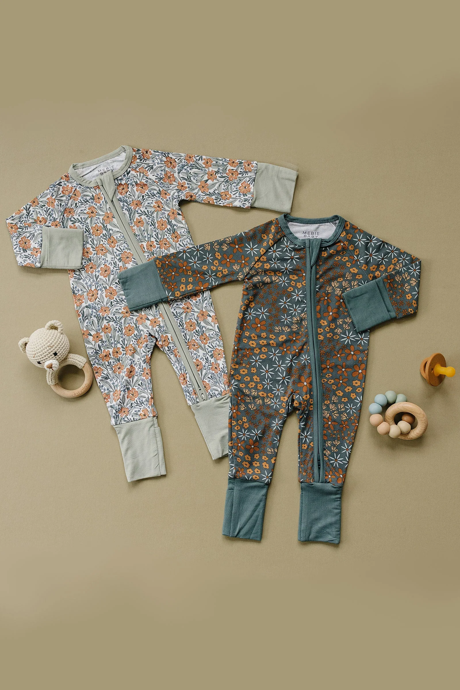 Mebie Baby Dainty Meadow Zipper Pajama, Bamboo, Baby Essentials - Image 3