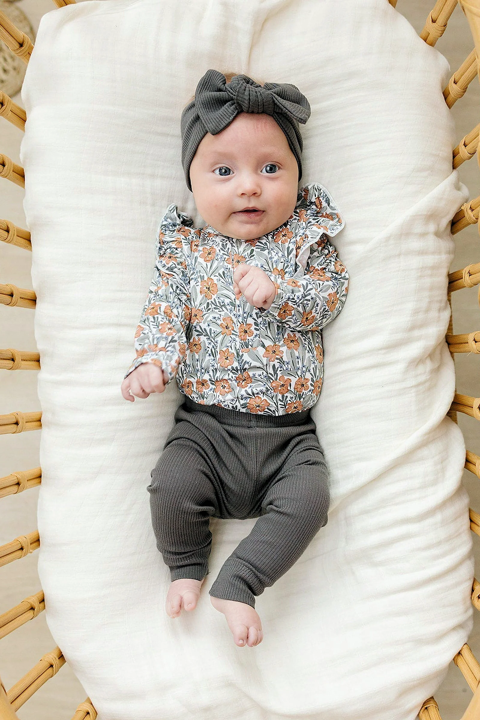 Mebie Baby Dainty Meadow Ruffle Sleeve Bodysuit, Bamboo, Baby Essentials