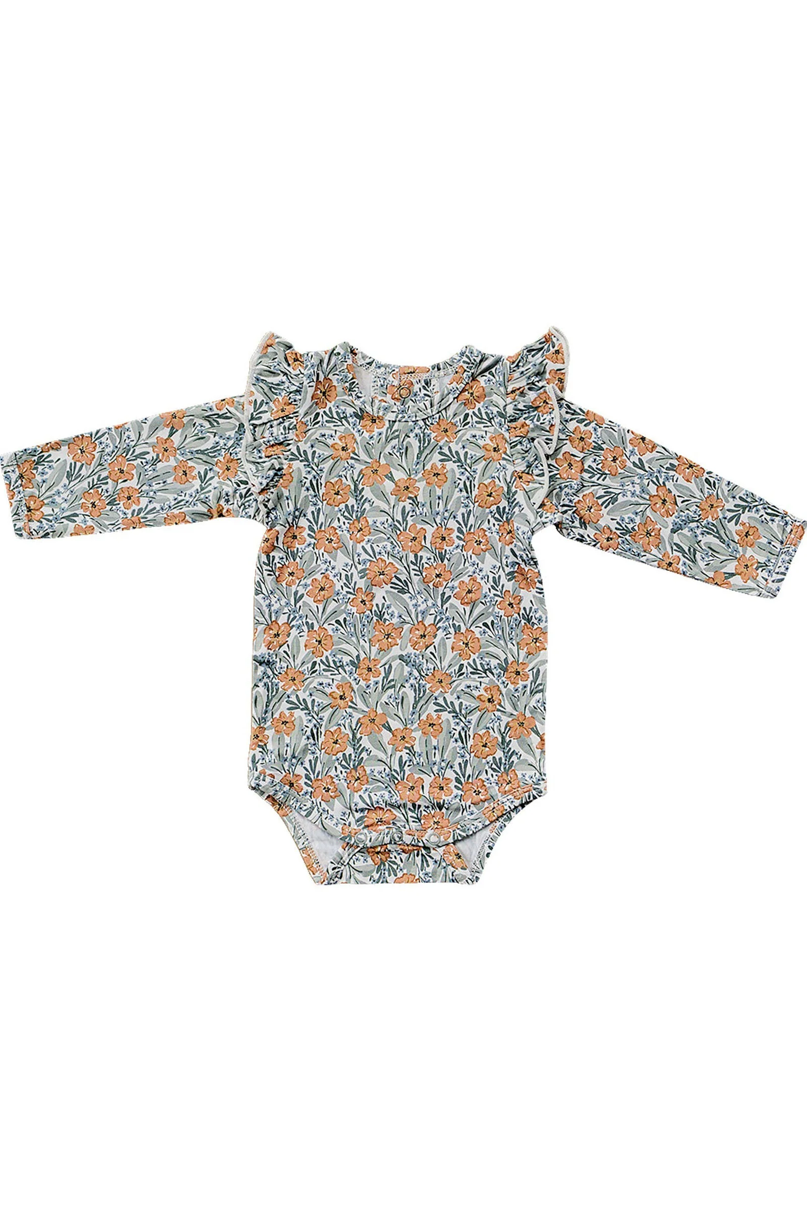 Mebie Baby Dainty Meadow Ruffle Sleeve Bodysuit, Bamboo, Baby Essentials - Image 2