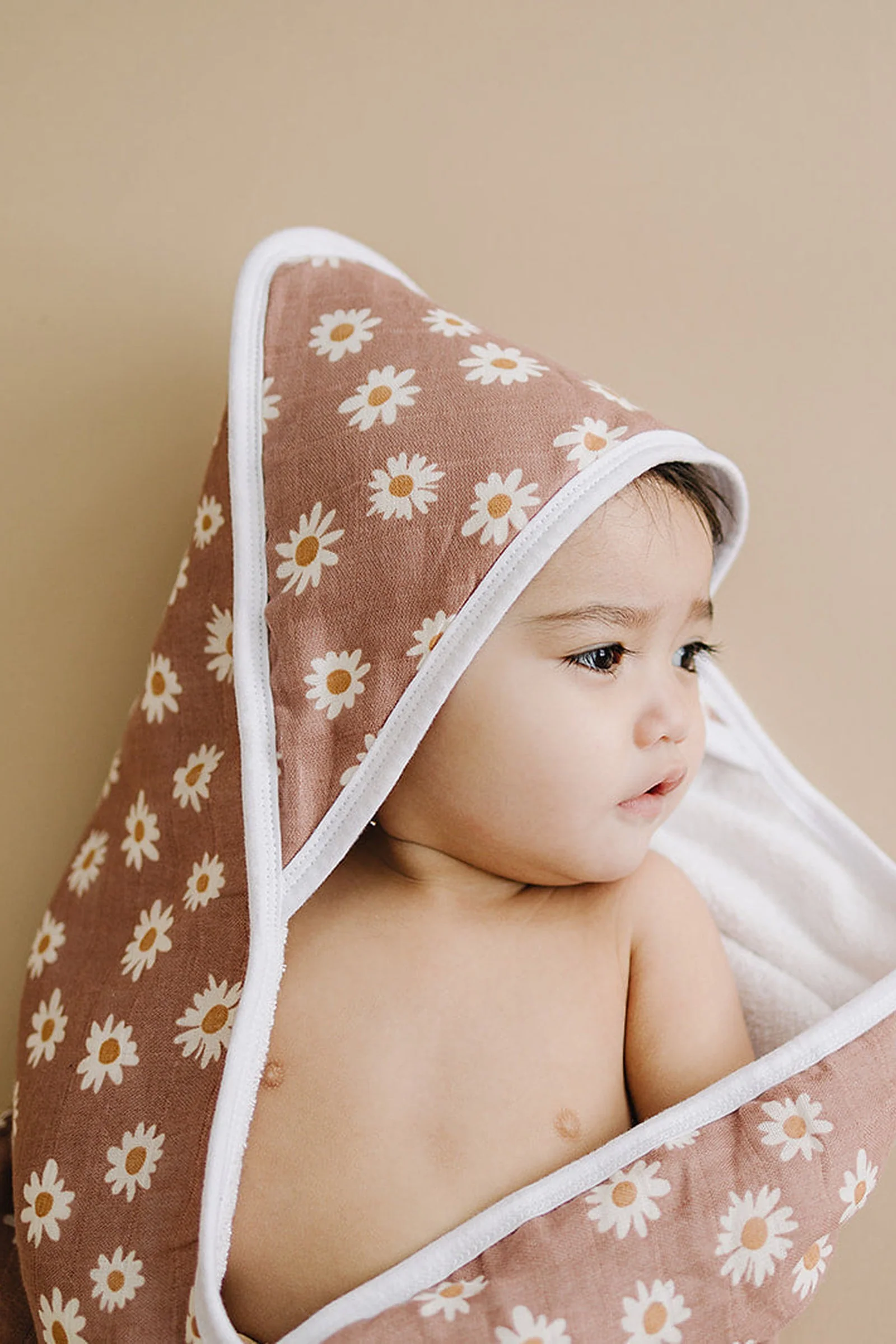 Mebie Baby Daisy Dream Muslin Hooded Towel, 100% Cotton, Baby Essentials