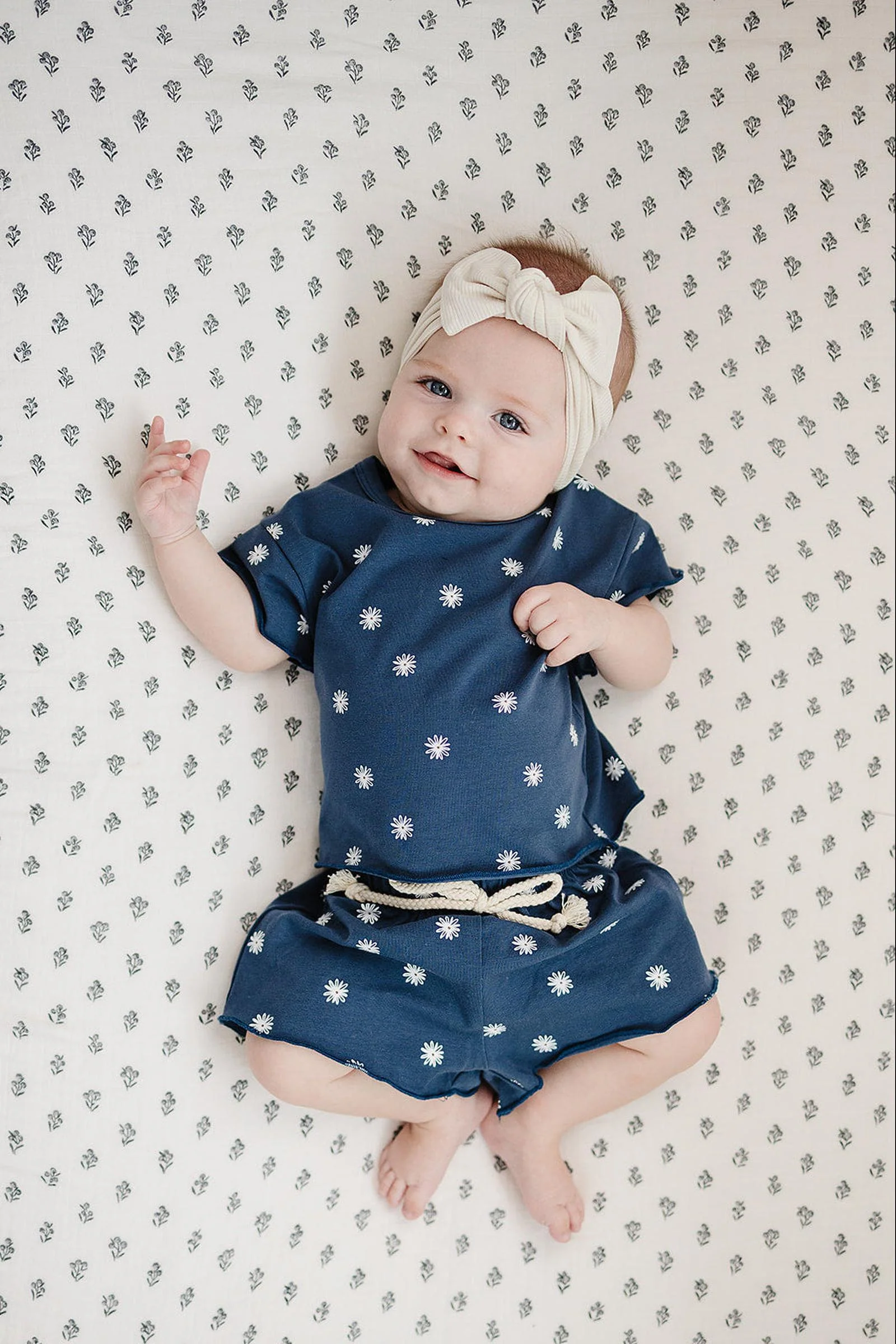 Mebie Baby Cotton Daisy Short Set for Girls, Navy, Baby - Kids