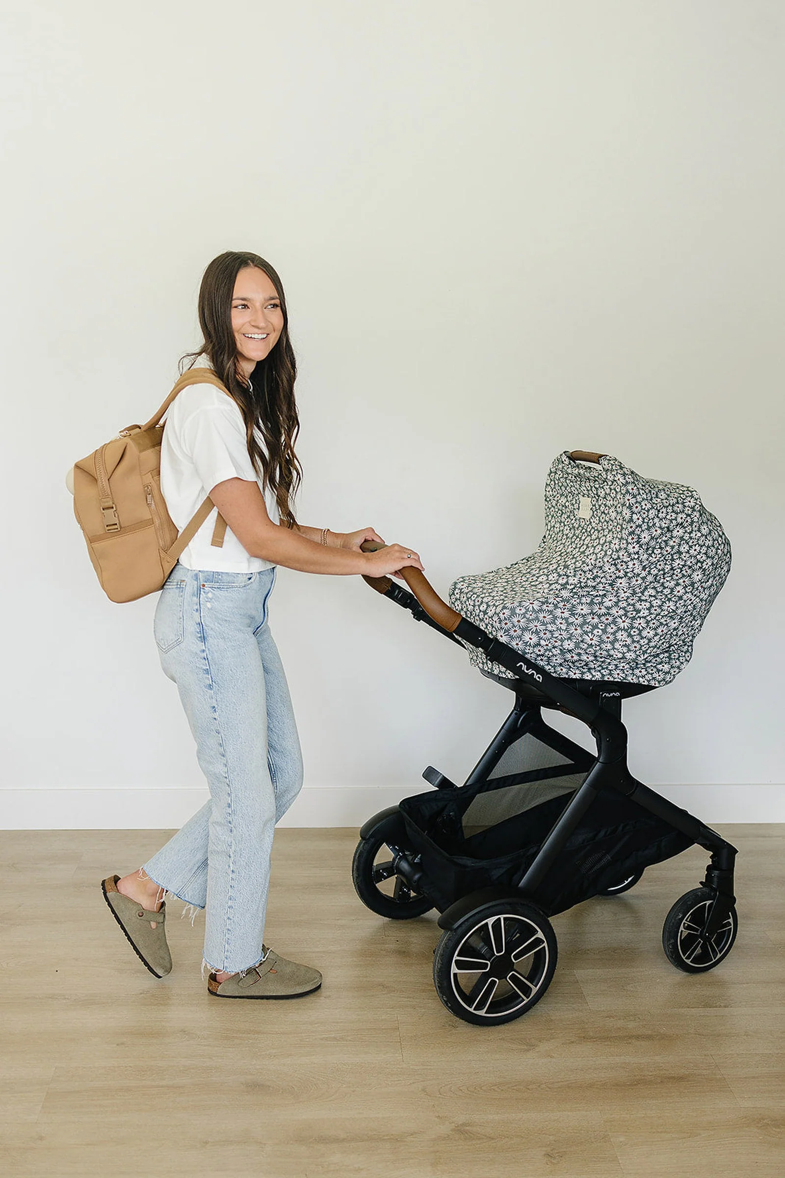 Mebie Baby Dark Green Daisy Multi-Use, Bamboo, Car Seat & Nursing Cover, Baby - Image 4