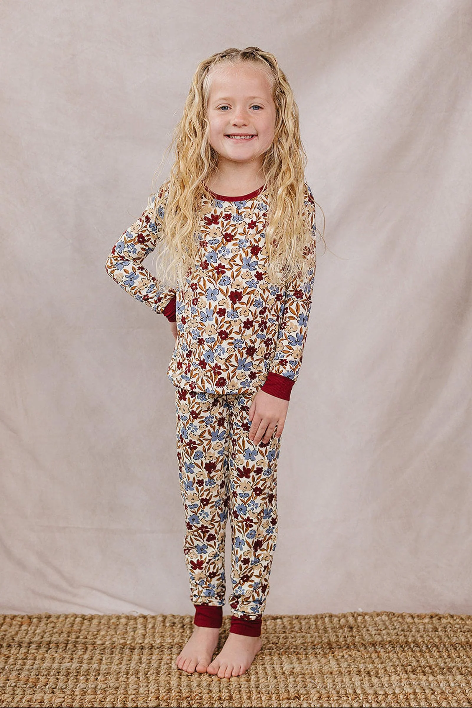 Mebie Baby Desert Floral Ribbed Bamboo Cozy Pajama Set, Toddler & Kids