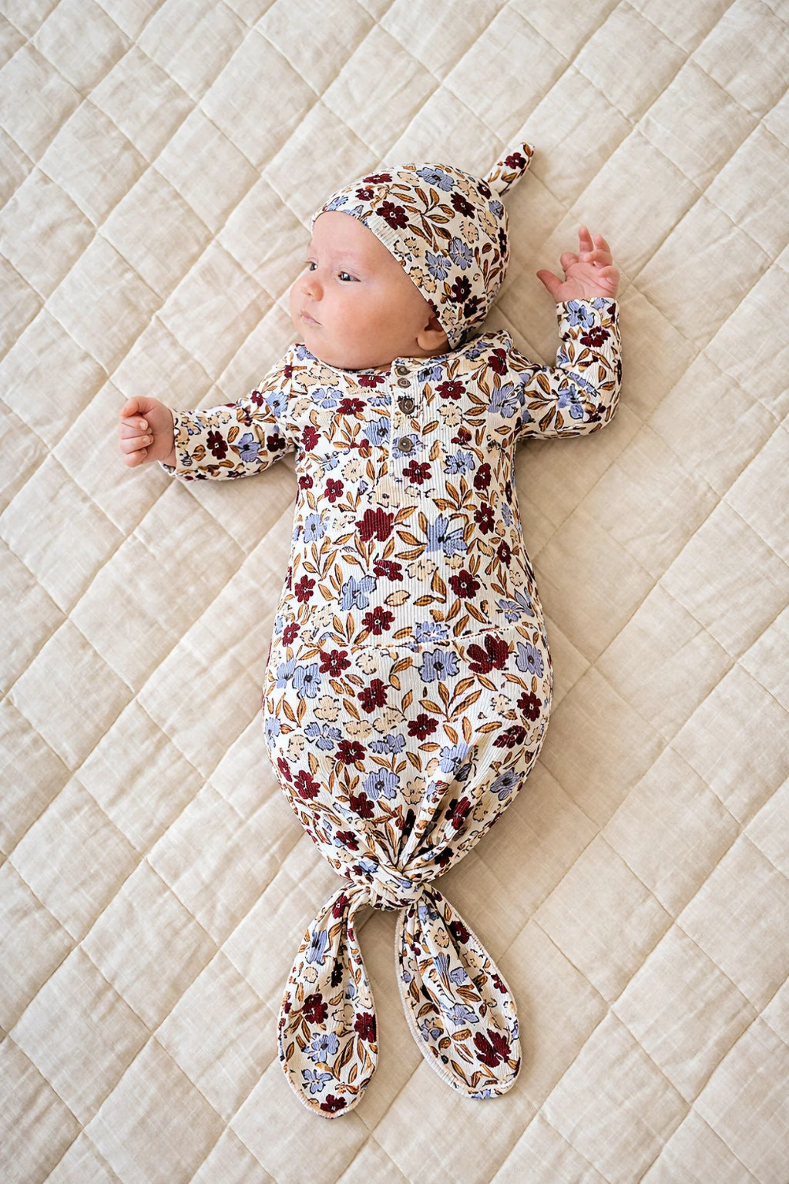 Mebie Baby Desert Floral Ribbed Bamboo Knot Gown for Baby Girls