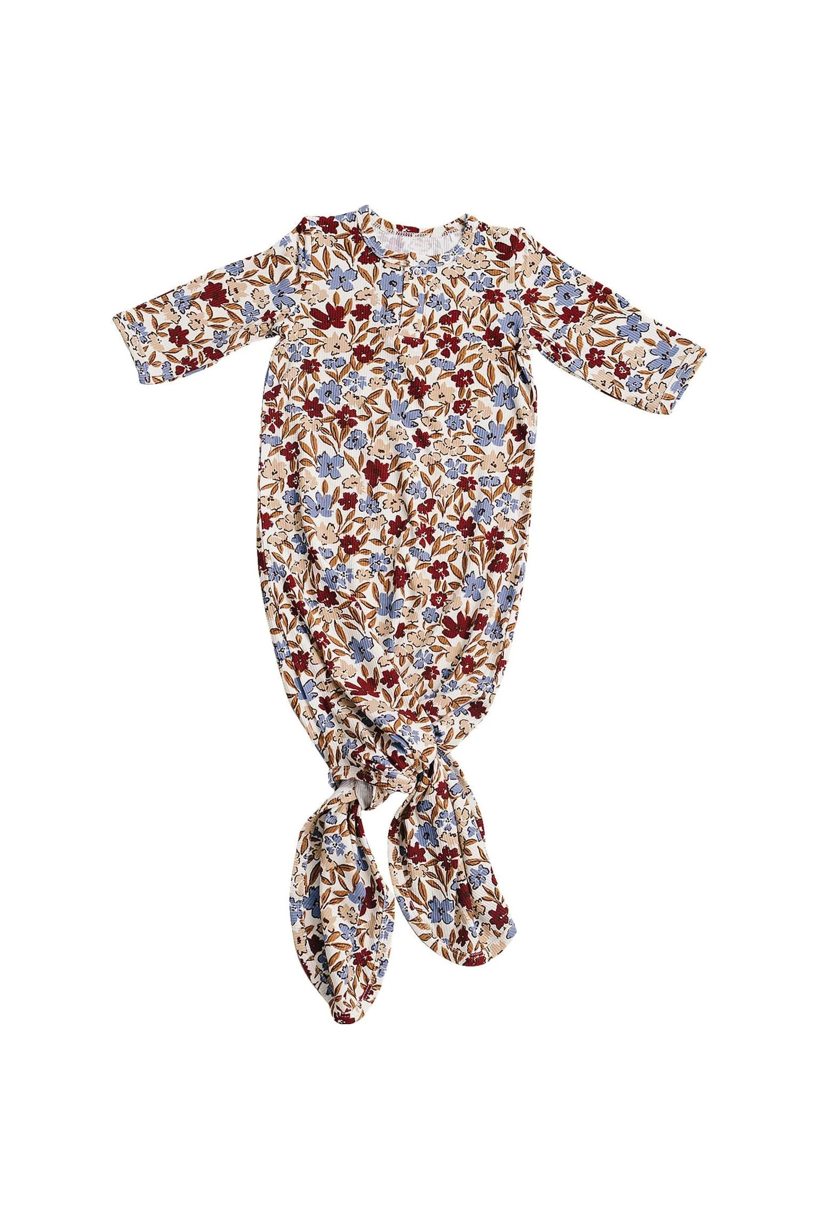 Mebie Baby Desert Floral Ribbed Bamboo Knot Gown for Baby Girls - Image 2