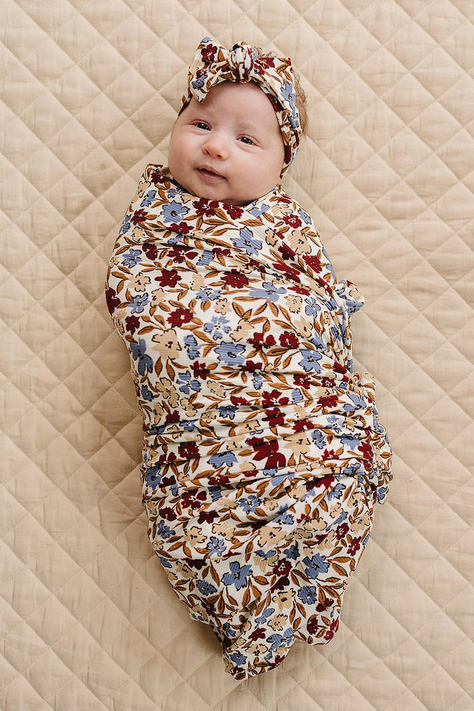 Mebie Baby Desert Floral Ribbed Bamboo Stretch Swaddle for Baby Girls - Image 3