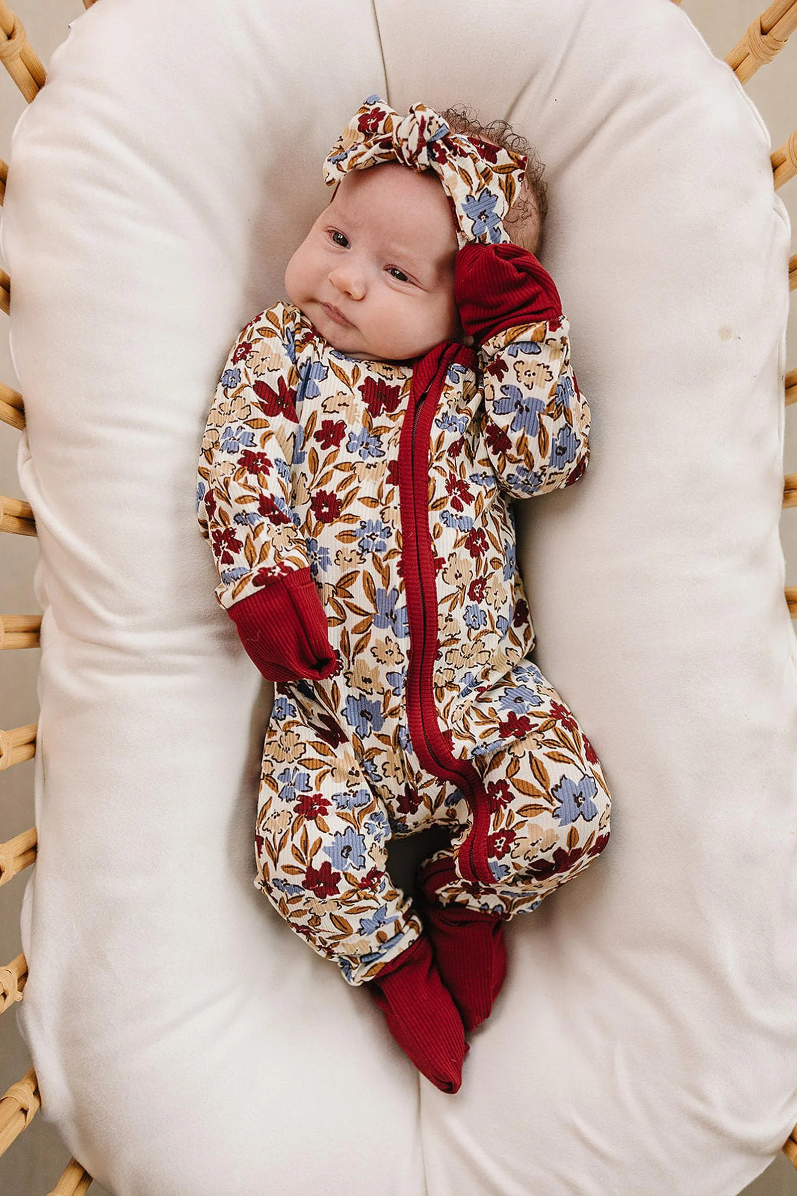 Mebie Baby Desert Floral Ribbed Bamboo Zipper Pajama for Baby Girls